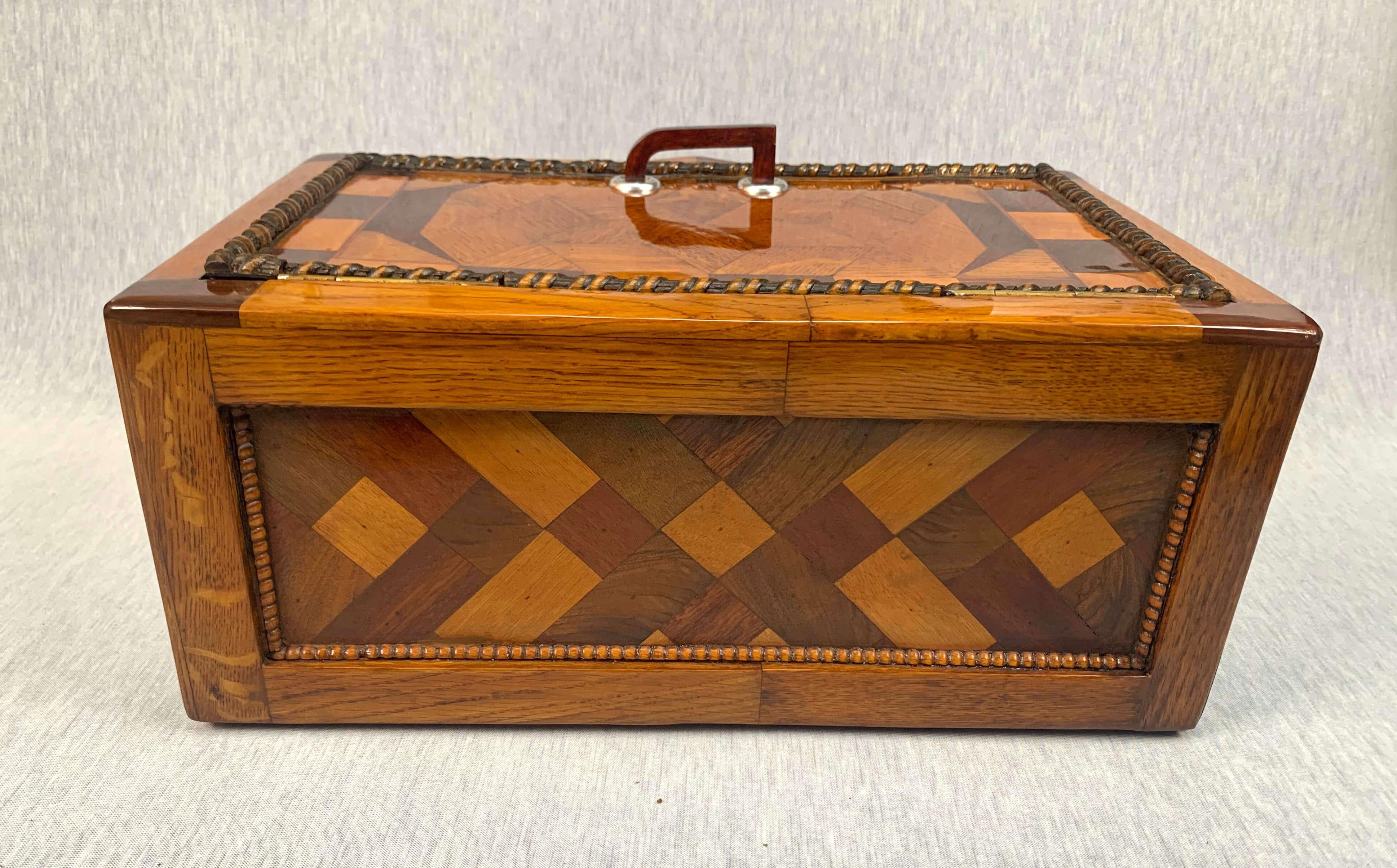 Large Historicism Box, Different Hardwoods, South Germany, circa 1860-1880 In Good Condition In Regensburg, DE