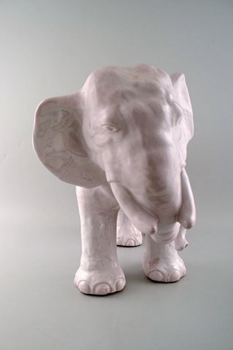 Large Hjorth (Bornholm, Denmark) glazed stoneware figure, large elephant.
Fine white glaze.
Size: 42 x 30 cm.
Signed: L. Hjorth.
In perfect condition.