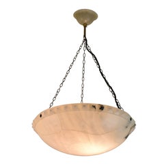 Large Hobnailed Art Deco Bright Alabaster Pendant Light Ceiling Fixture Lamp