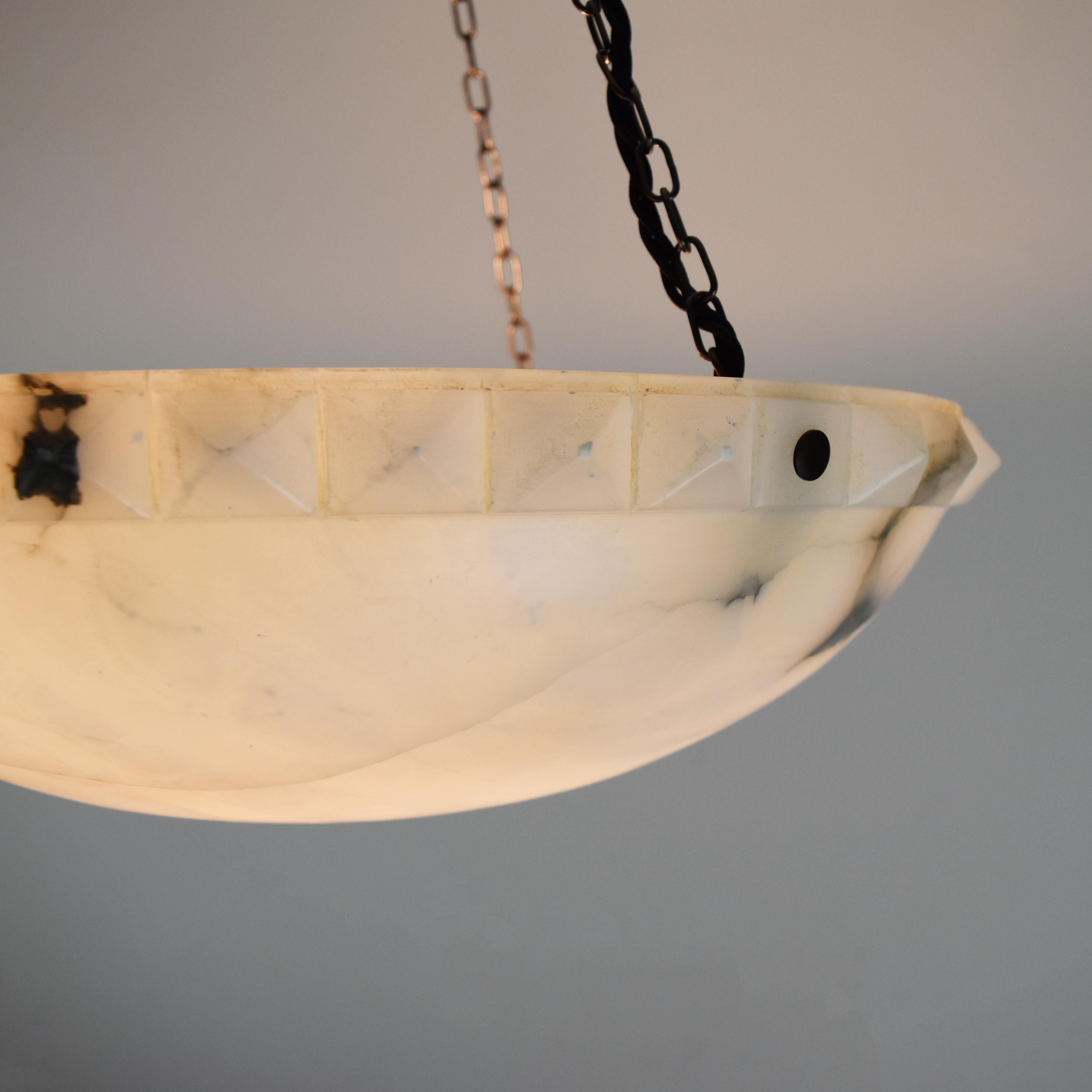 Early 20th Century Large Hobnailed Art Deco Bright Alabaster Pendant Light Ceiling Fixture Lamp