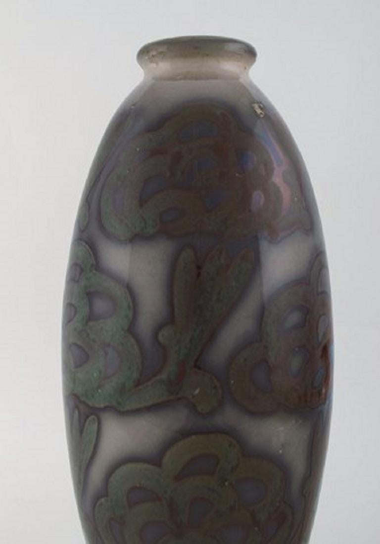 Swedish Large Höganäs Art Nouveau Vase in Glazed Ceramics, Beautiful Lustre Glaze For Sale