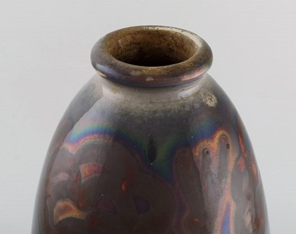 Early 20th Century Large Höganäs Art Nouveau Vase in Glazed Ceramics, Beautiful Lustre Glaze For Sale