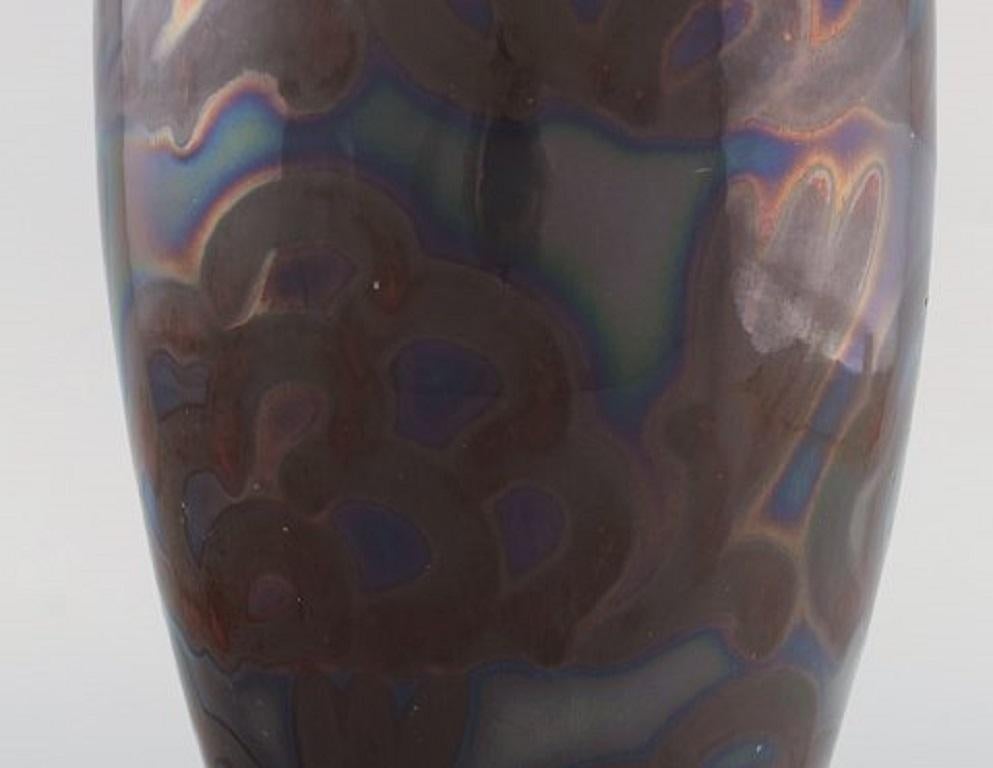 Large Höganäs Art Nouveau Vase in Glazed Ceramics, Beautiful Lustre Glaze For Sale 1