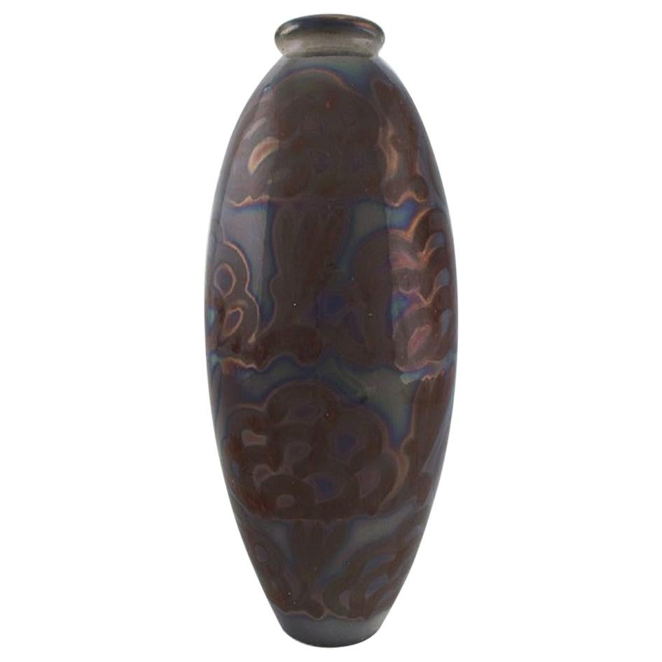 Large Höganäs Art Nouveau Vase in Glazed Ceramics, Beautiful Lustre Glaze For Sale