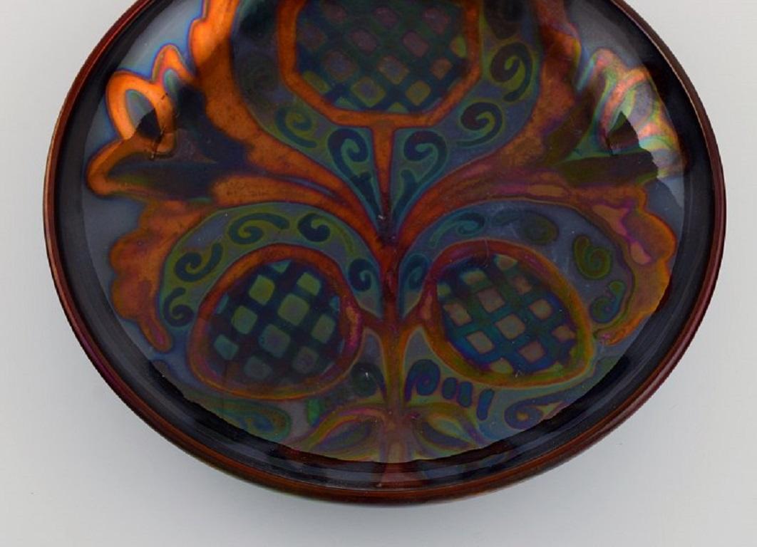 Art Deco Large Höganäs Dish in Glazed Stoneware with Hand-Painted Flower Decoration