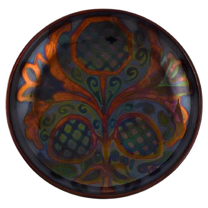 Large Höganäs Dish in Glazed Stoneware with Hand-Painted Flower Decoration