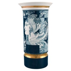 Grande vaso in porcellana Hollóháza, motivi Art Déco e bordo dorato, metà del XX sec.