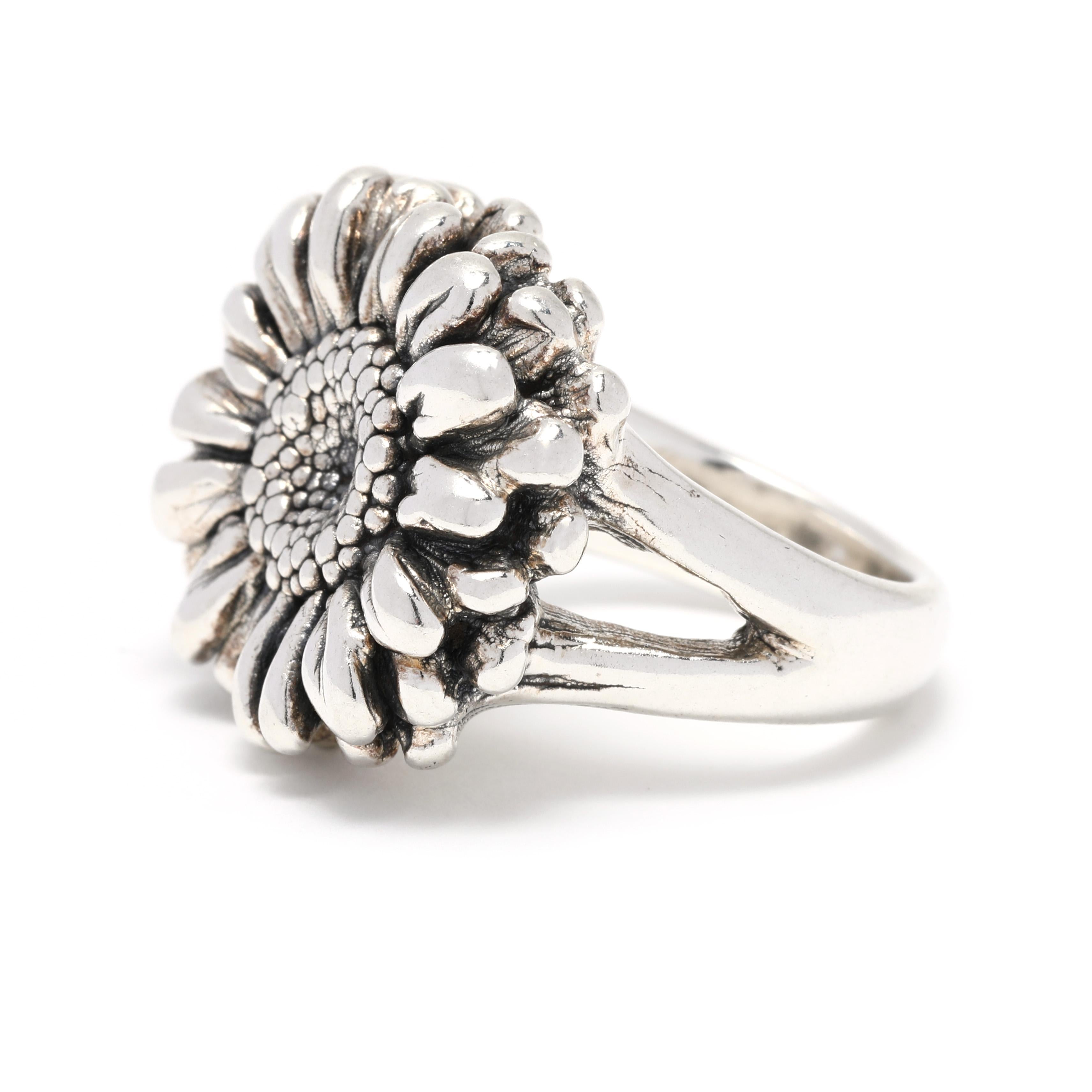 Women's or Men's Large Hollow Sunflower Statement Ring, Sterling Silver, Ring, Simple