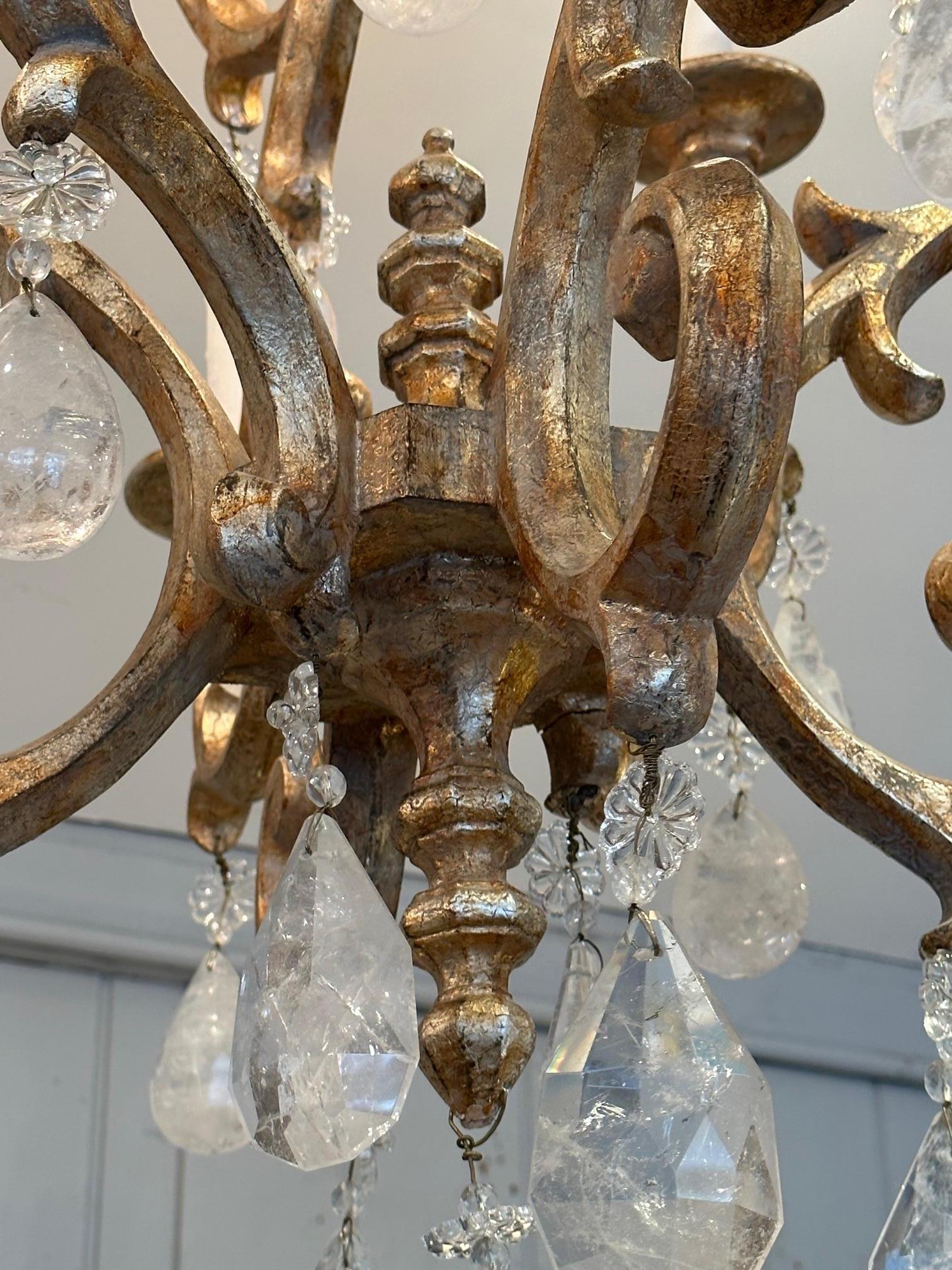 Contemporary Large Holly Hunt Gilded Chandelier with Huge Rock Crystals For Sale