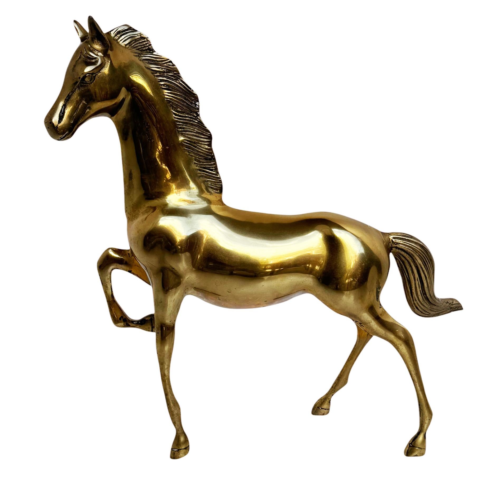 Mid-Century Modern Grande sculpture de table en laiton Hollywood Regency représentant un cheval équestre en vente