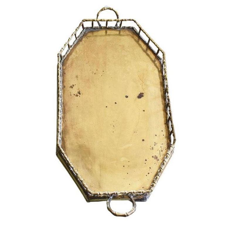 Large Hollywood Regency Brass Faux Bamboo Rectangular Serving Tray