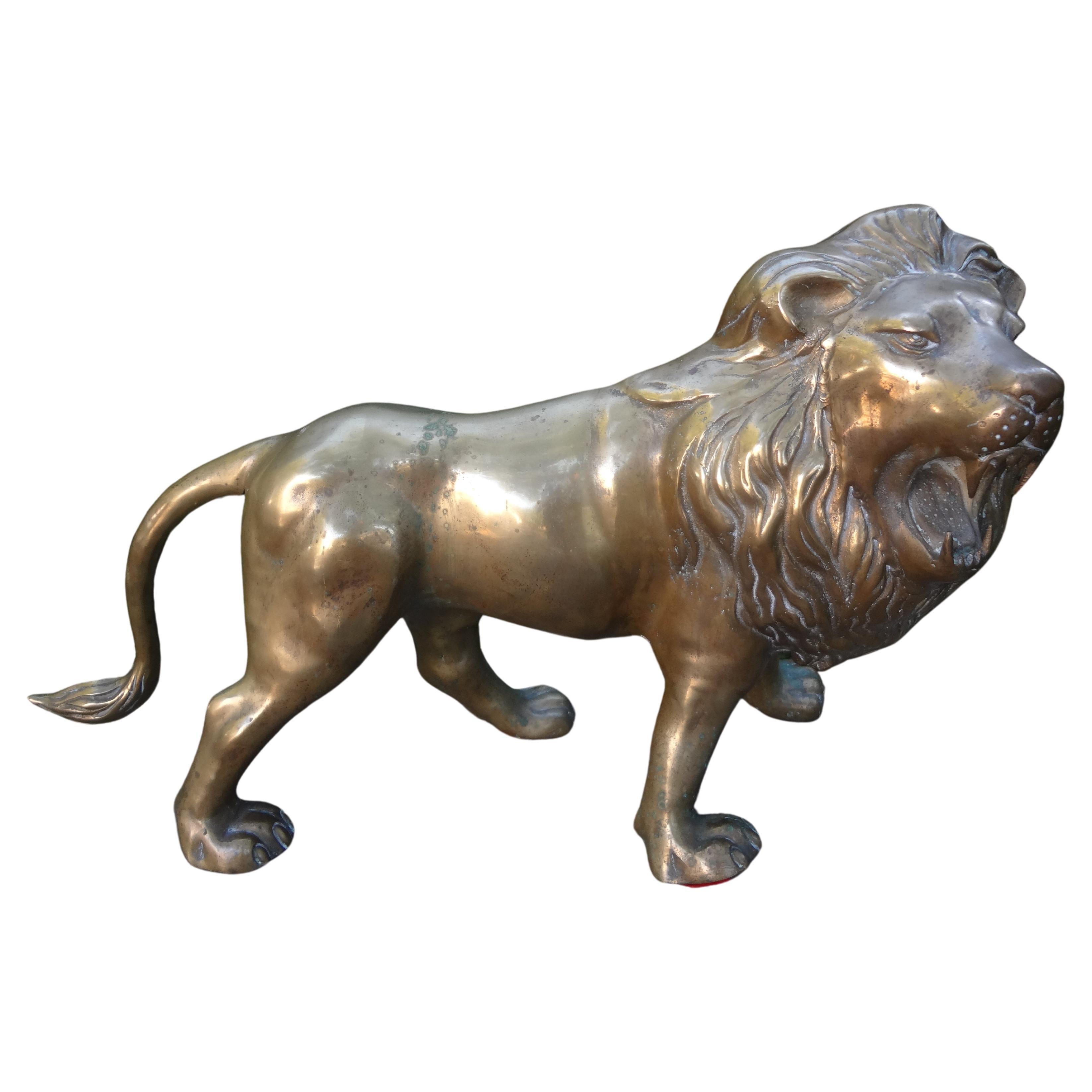 Large Hollywood Regency Brass Lion Sculpture For Sale 4
