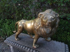 Large Hollywood Regency Brass Lion Sculpture