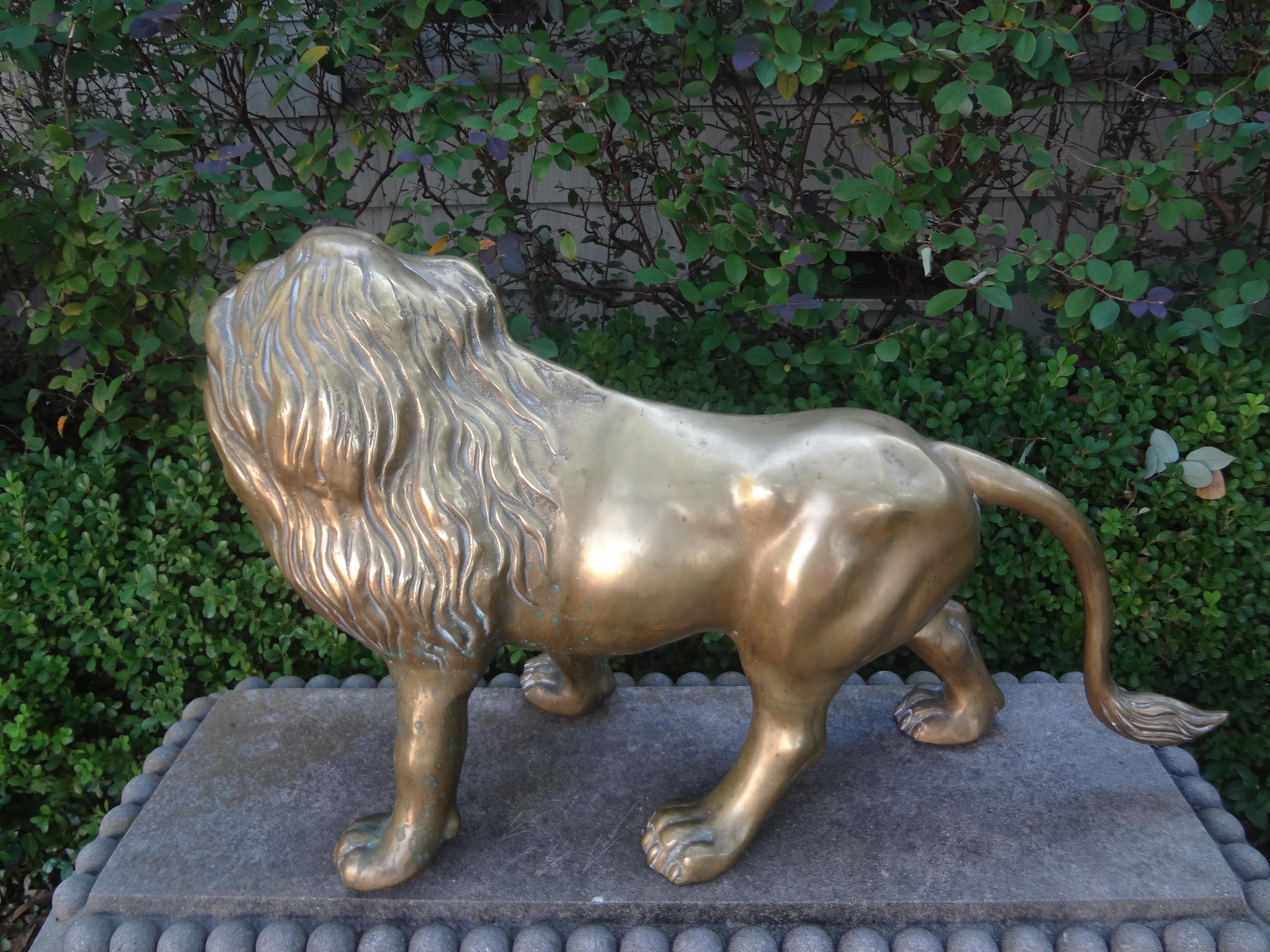Large Hollywood Regency Brass Lion Sculpture In Good Condition For Sale In Houston, TX