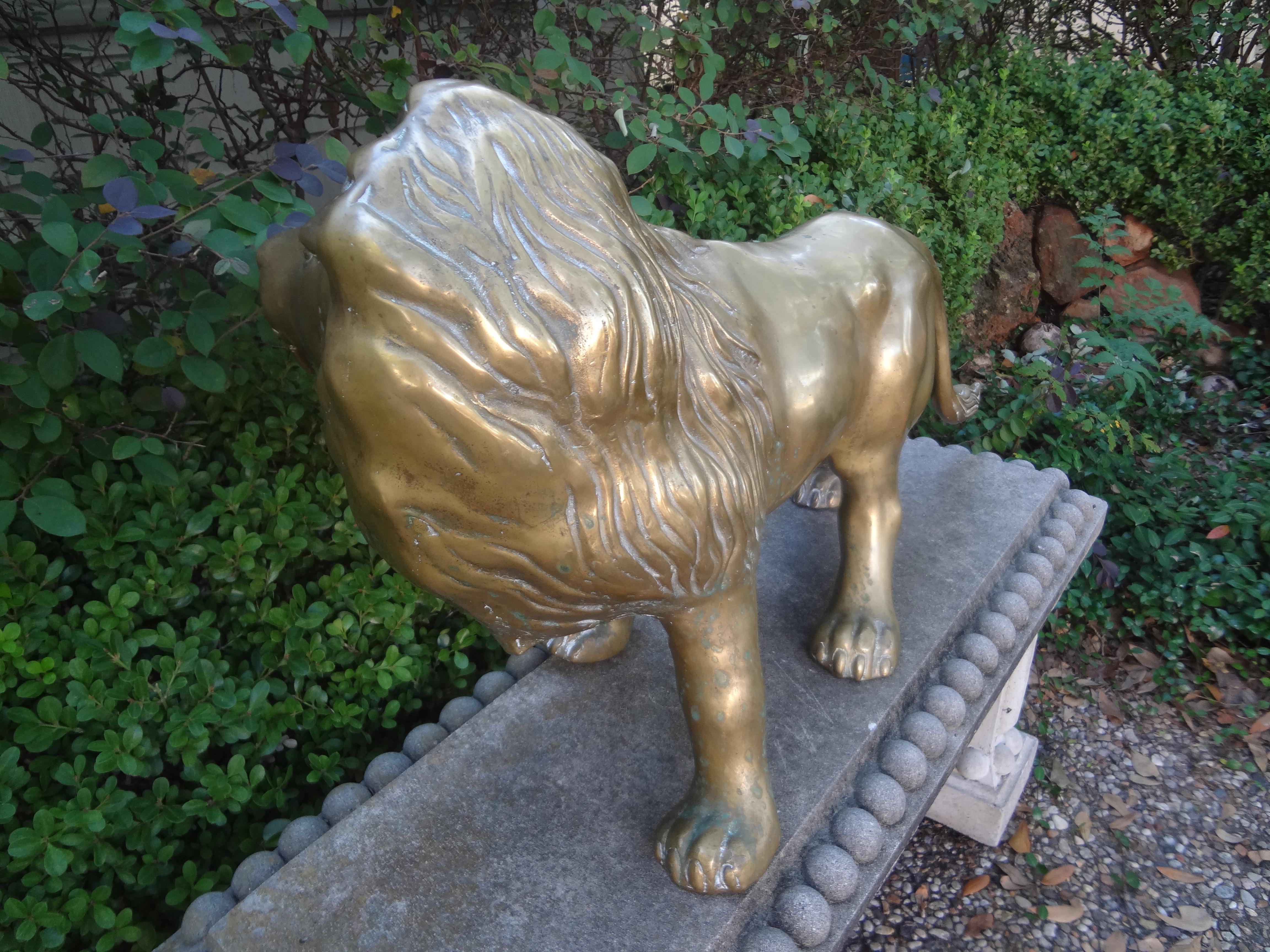 Mid-20th Century Large Hollywood Regency Brass Lion Sculpture For Sale
