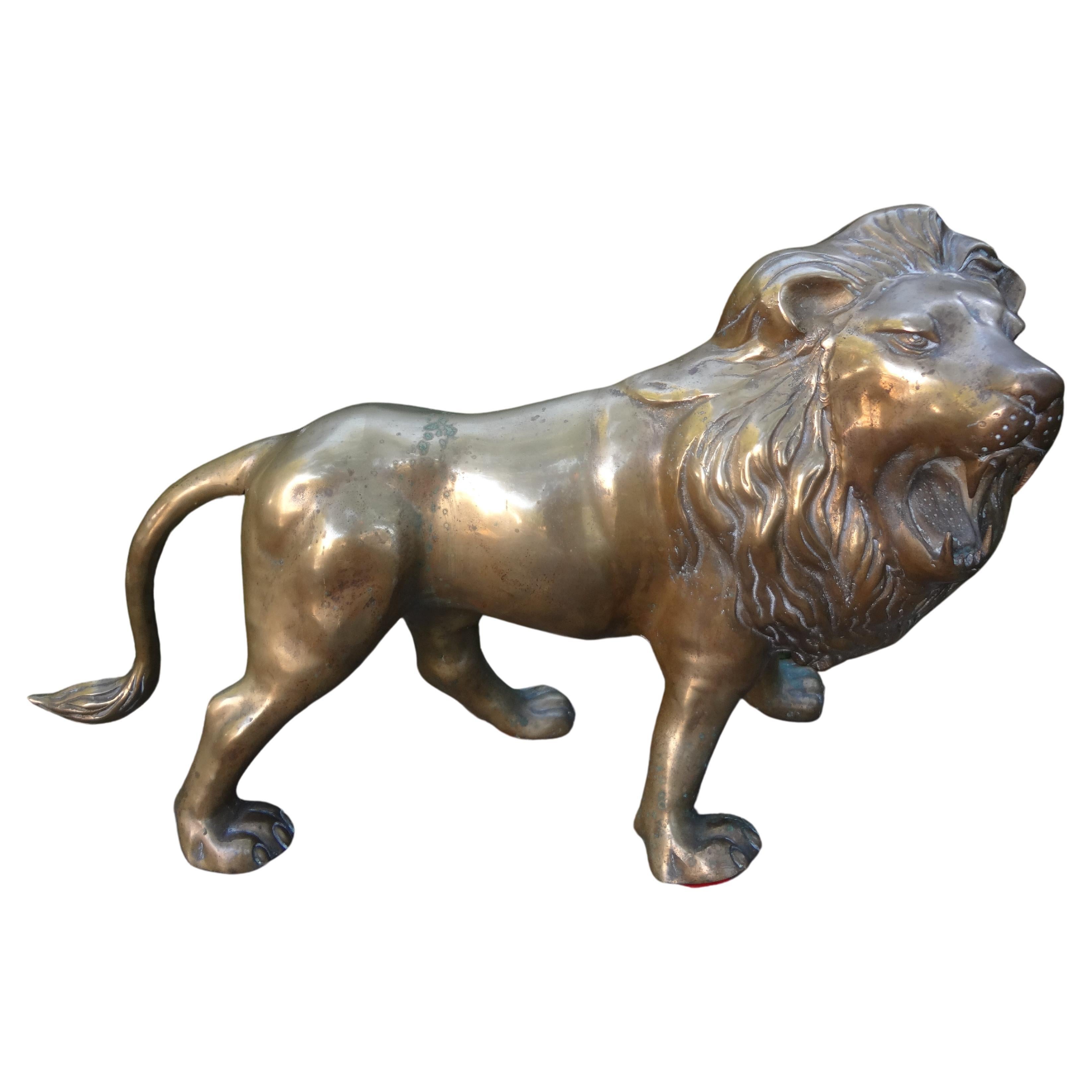 Large Hollywood Regency Brass Lion Sculpture For Sale at 1stDibs