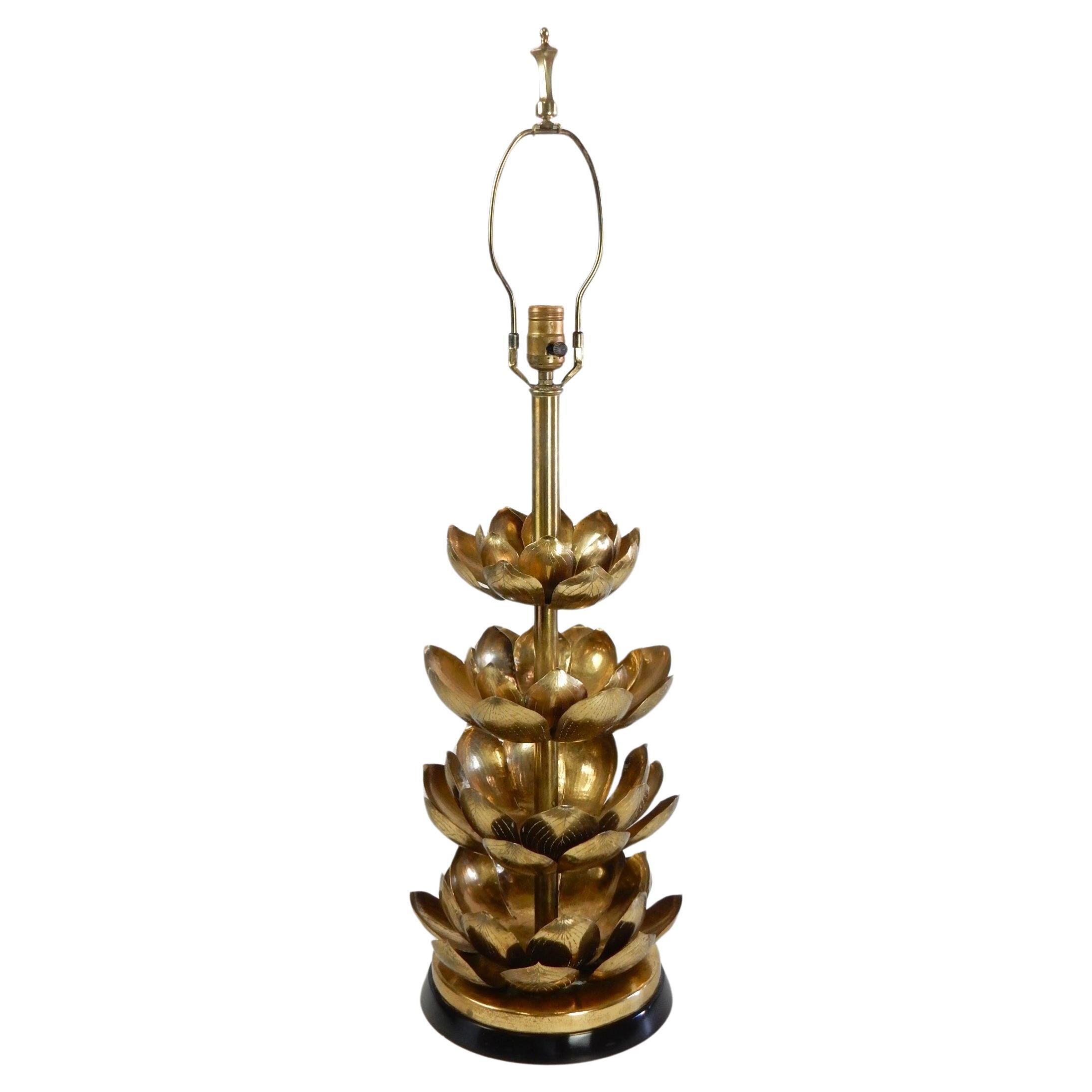 Hong Kong Large Hollywood Regency Brass Lotus Table Lamp by Feldman Lamp CO 1960's For Sale
