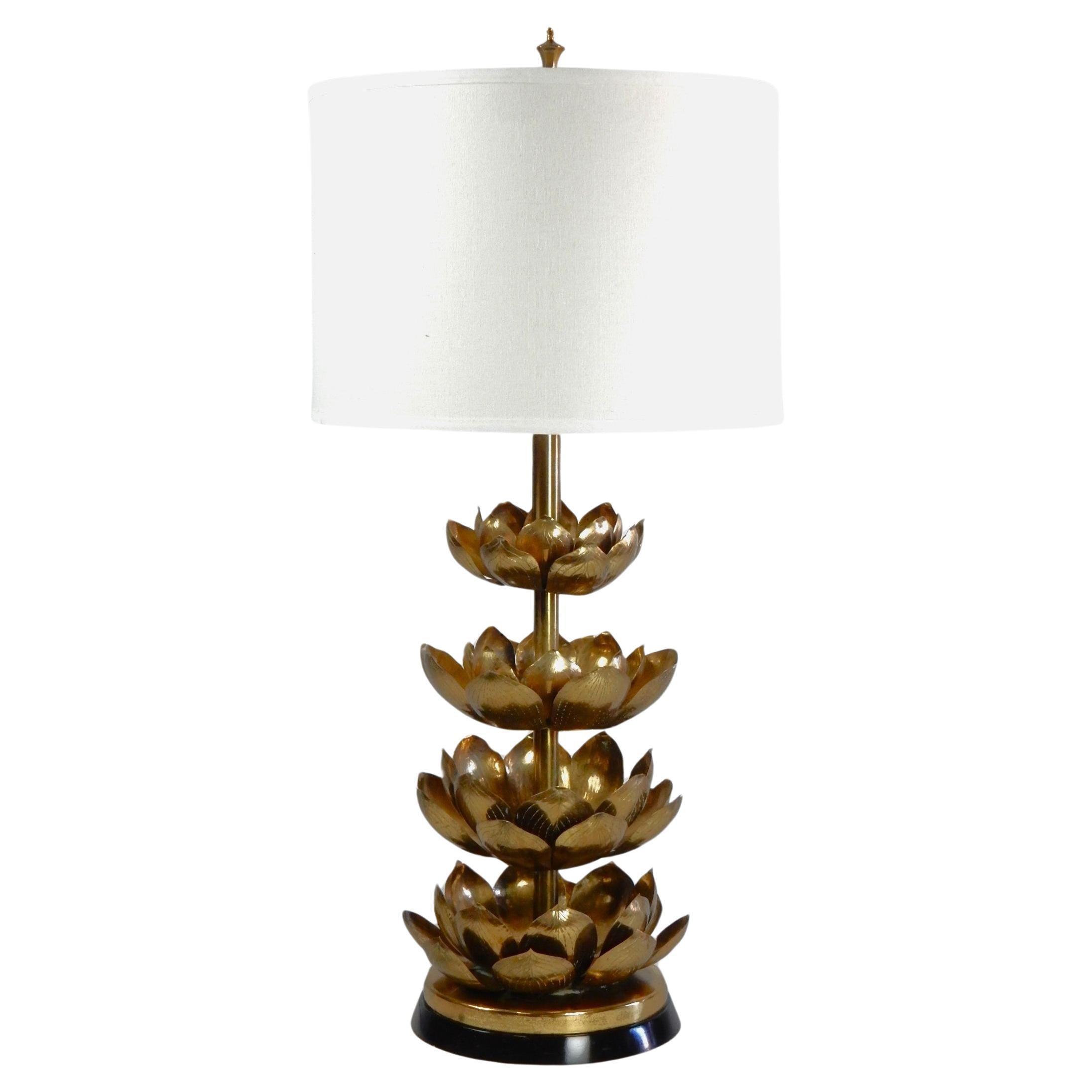 Large Hollywood Regency Brass Lotus Table Lamp by Feldman Lamp CO 1960's