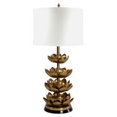 Large Hollywood Regency Brass Lotus Table Lamp by Feldman Lamp CO 1960's