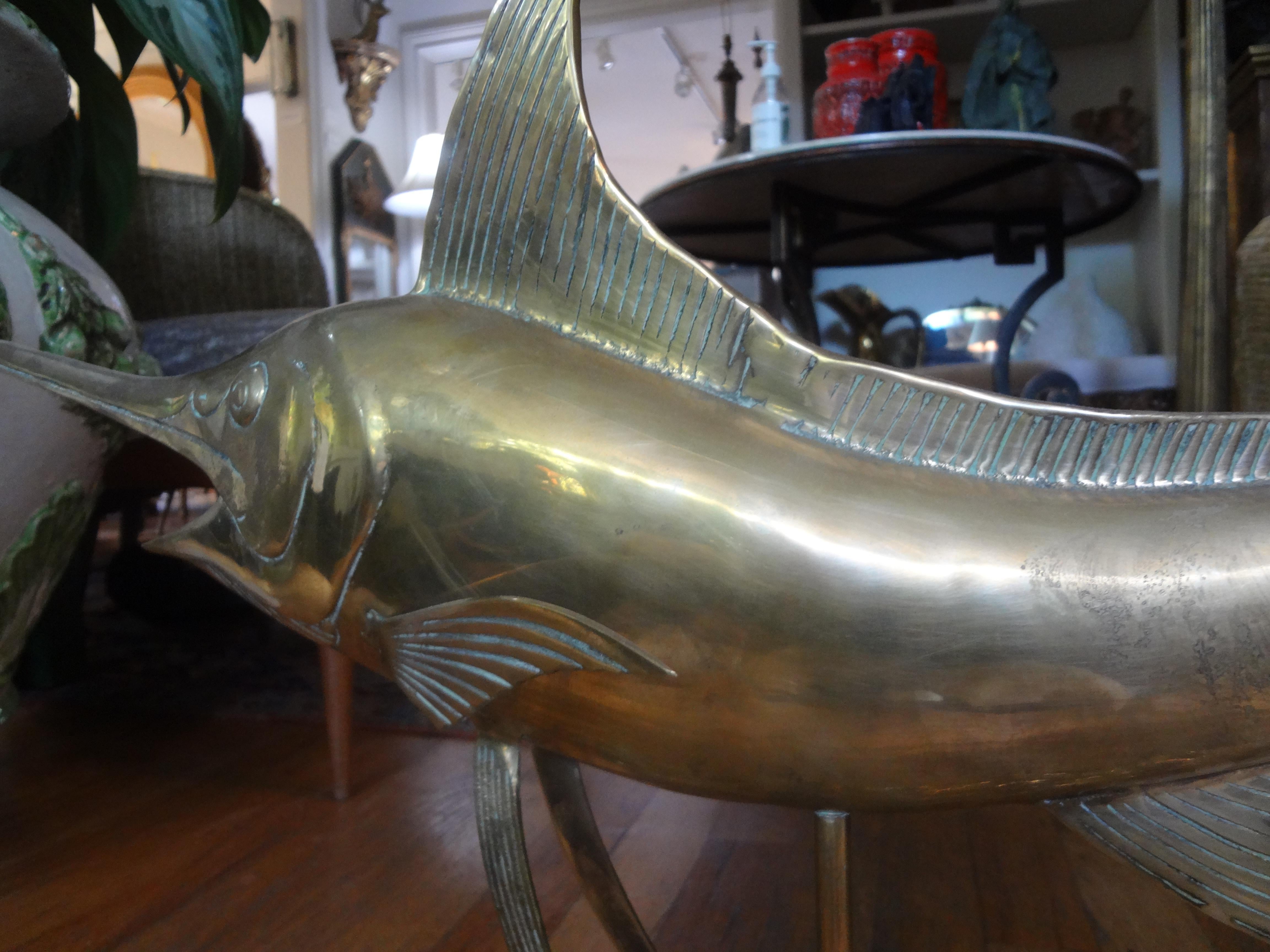 Mid-20th Century Large Hollywood Regency Brass Marlin Sculpture