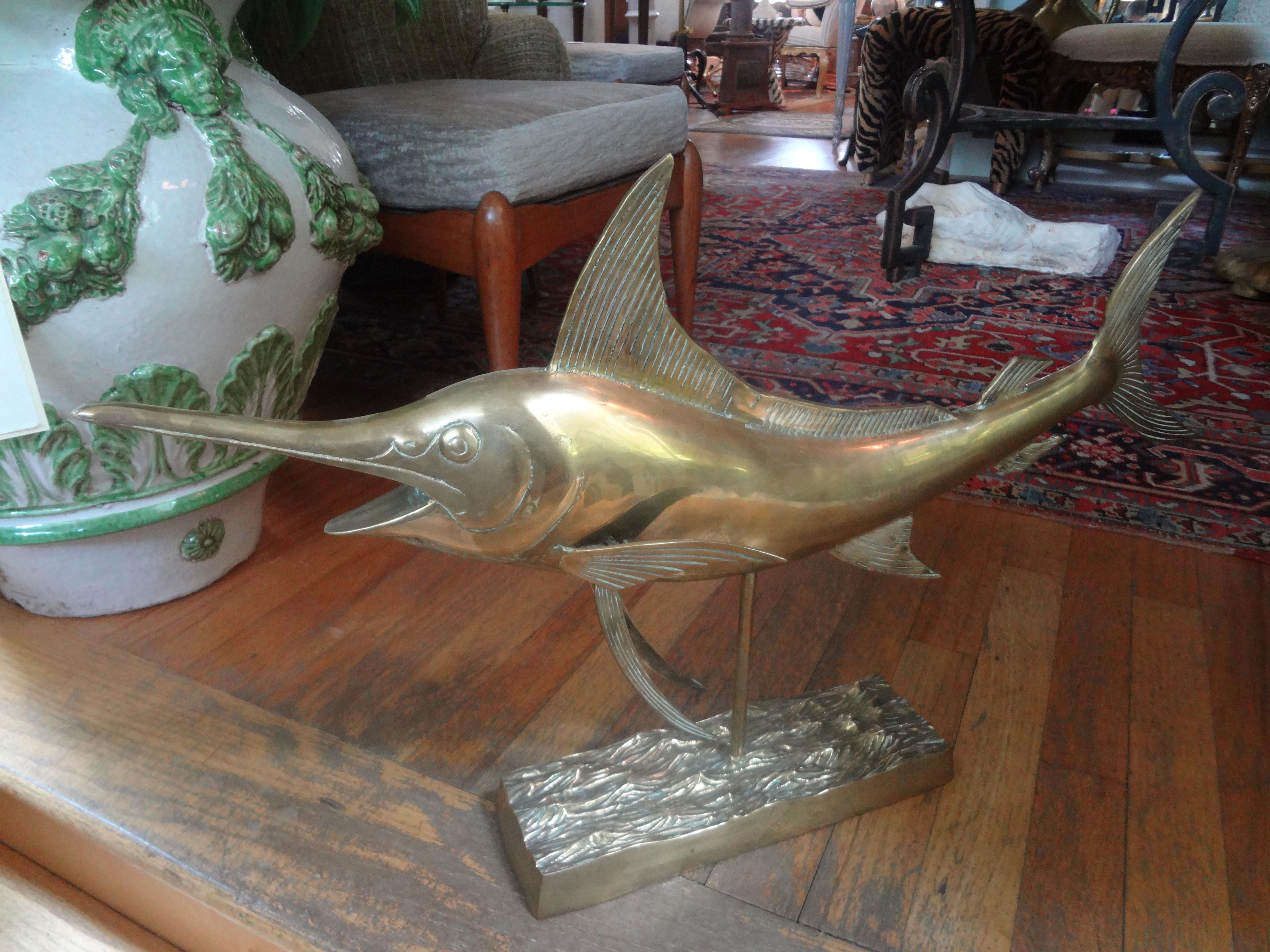 Large Hollywood Regency Brass Marlin Sculpture 5
