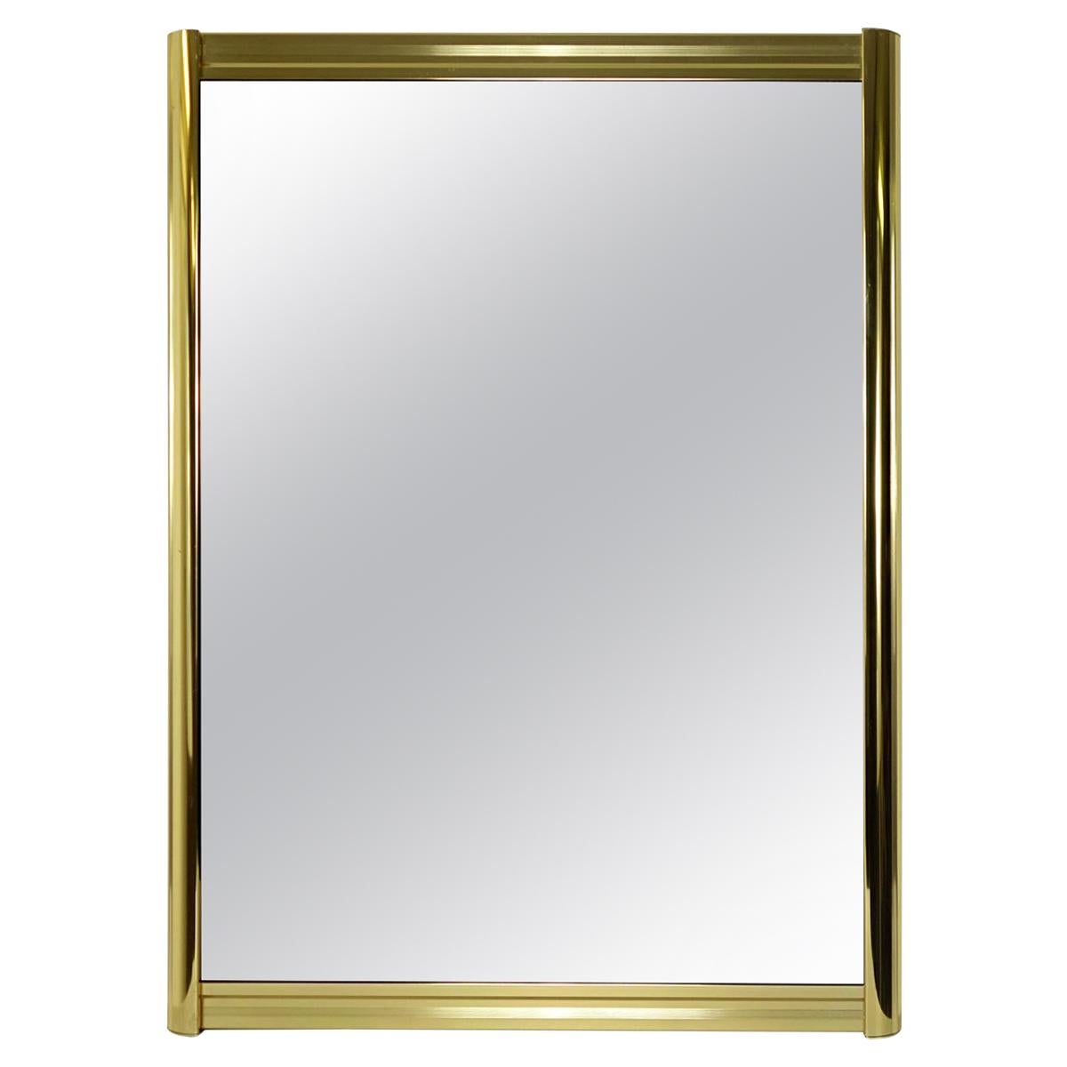 Large Hollywood Regency Brass Wall Mirror with Rounded Edges