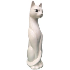Retro Large Hollywood Regency Ceramic Cat Statue