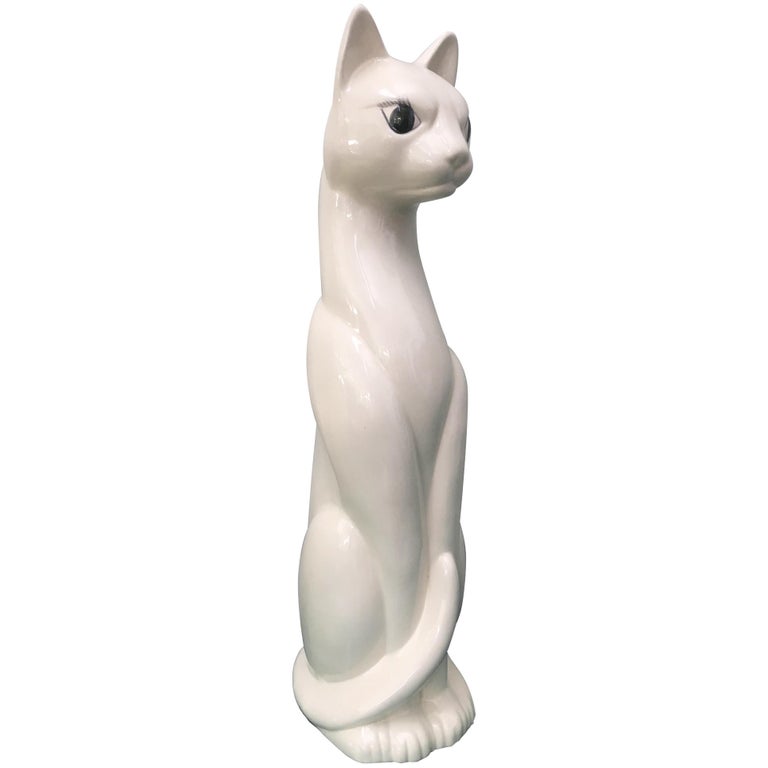 Large Hollywood Regency Ceramic Cat Statue at 1stDibs large ceramic