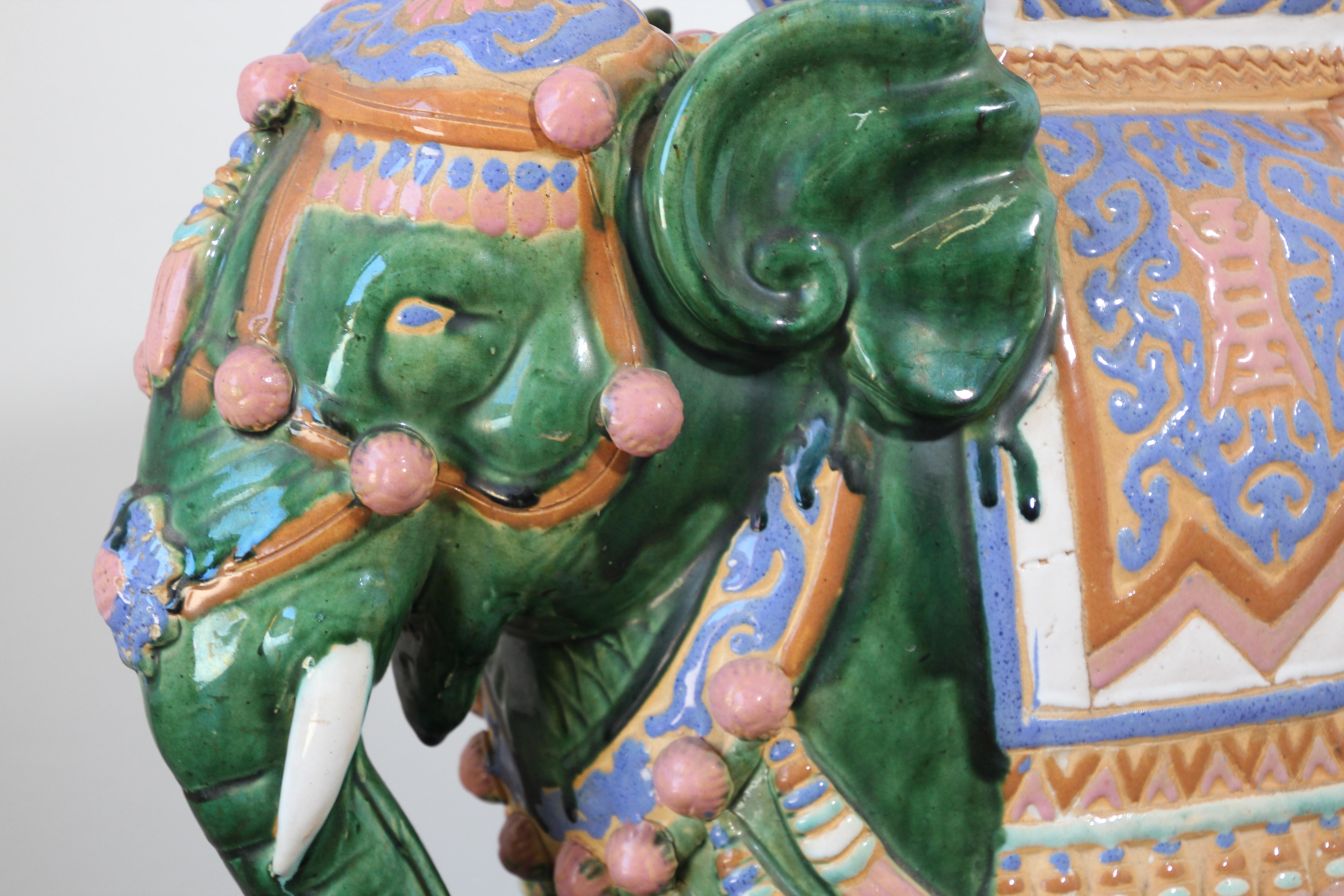 Large Hollywood Regency Ceramic Elephant Garden Stool 3