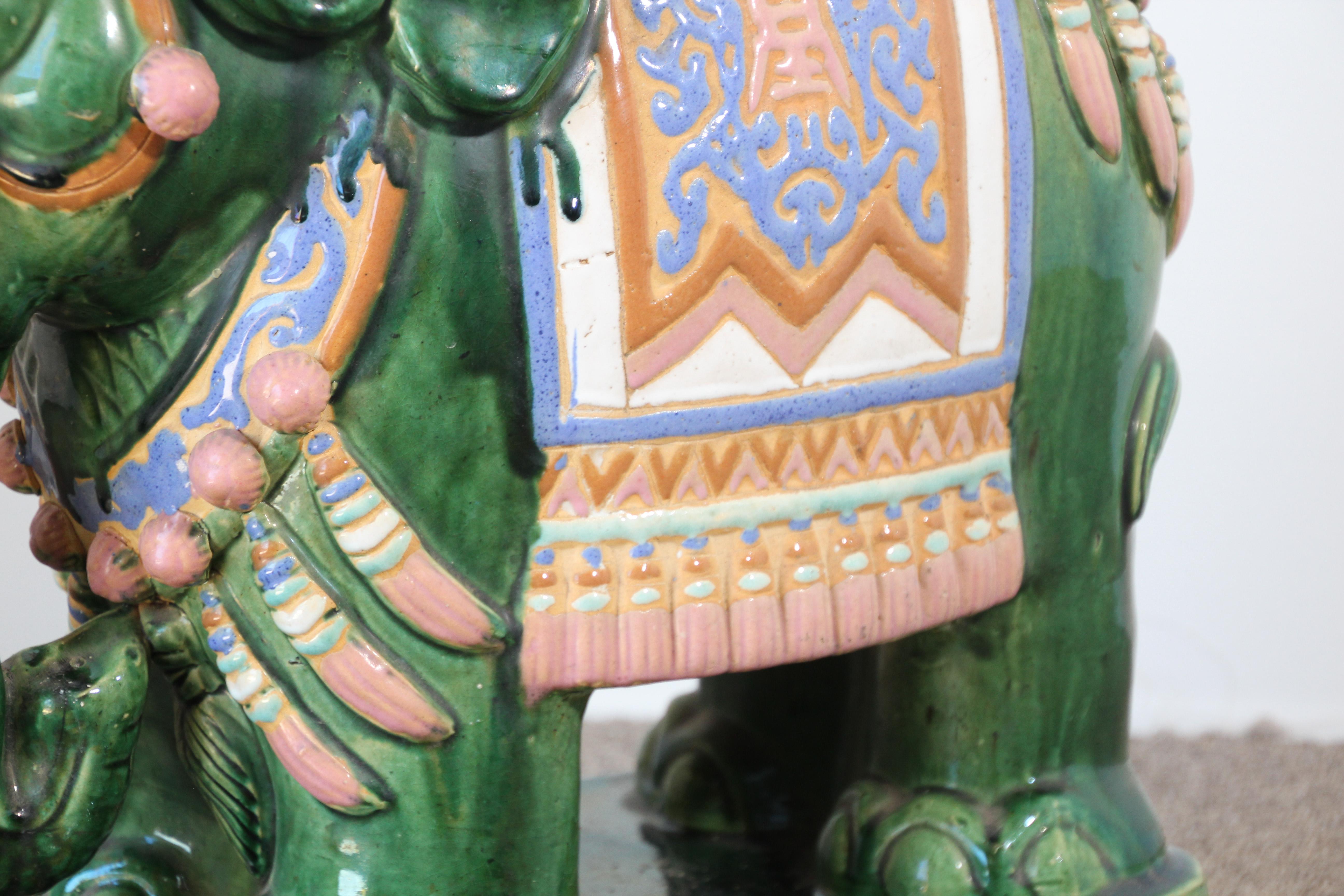 Large Hollywood Regency Ceramic Elephant Garden Stool 4