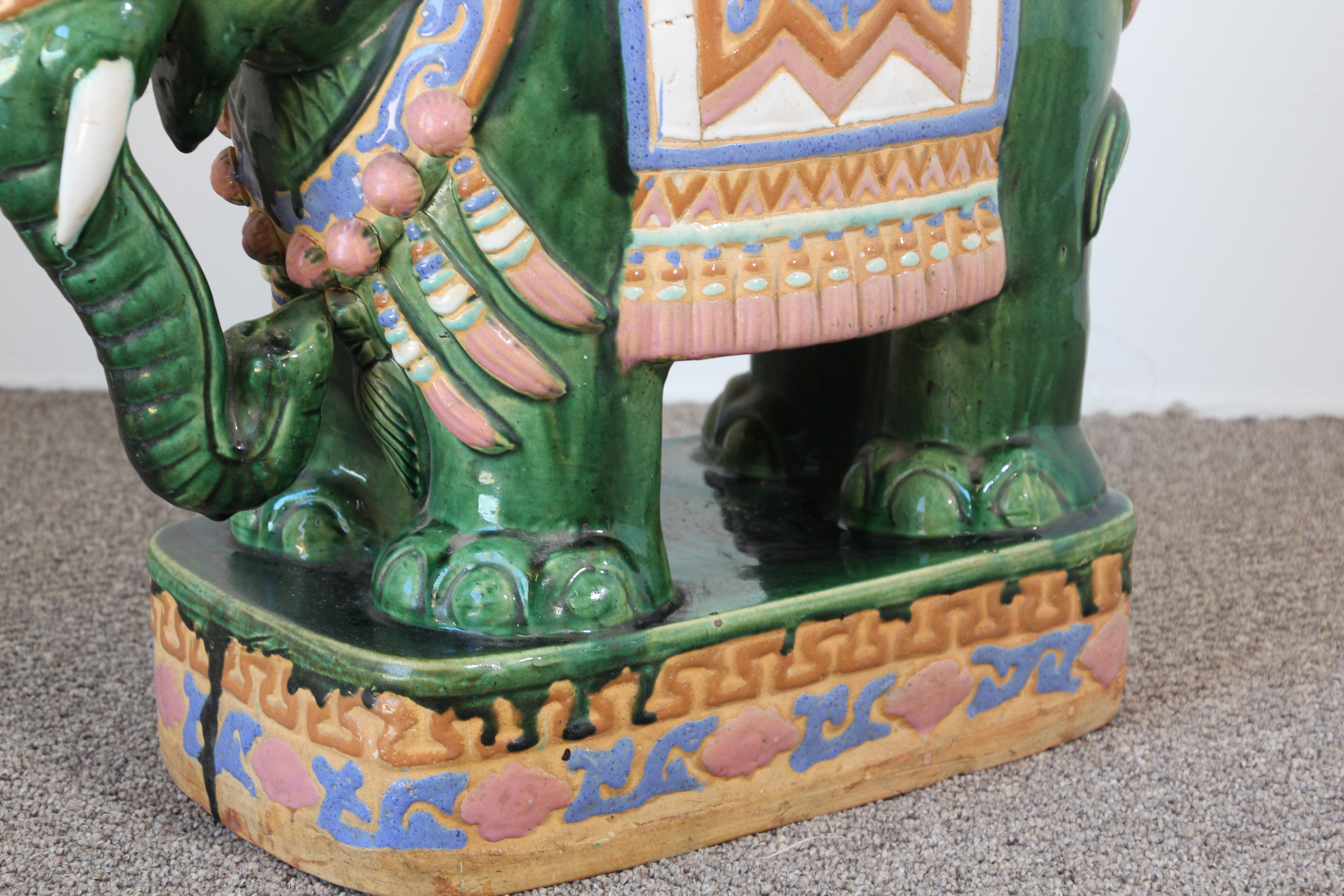 Large Hollywood Regency Ceramic Elephant Garden Stool 5