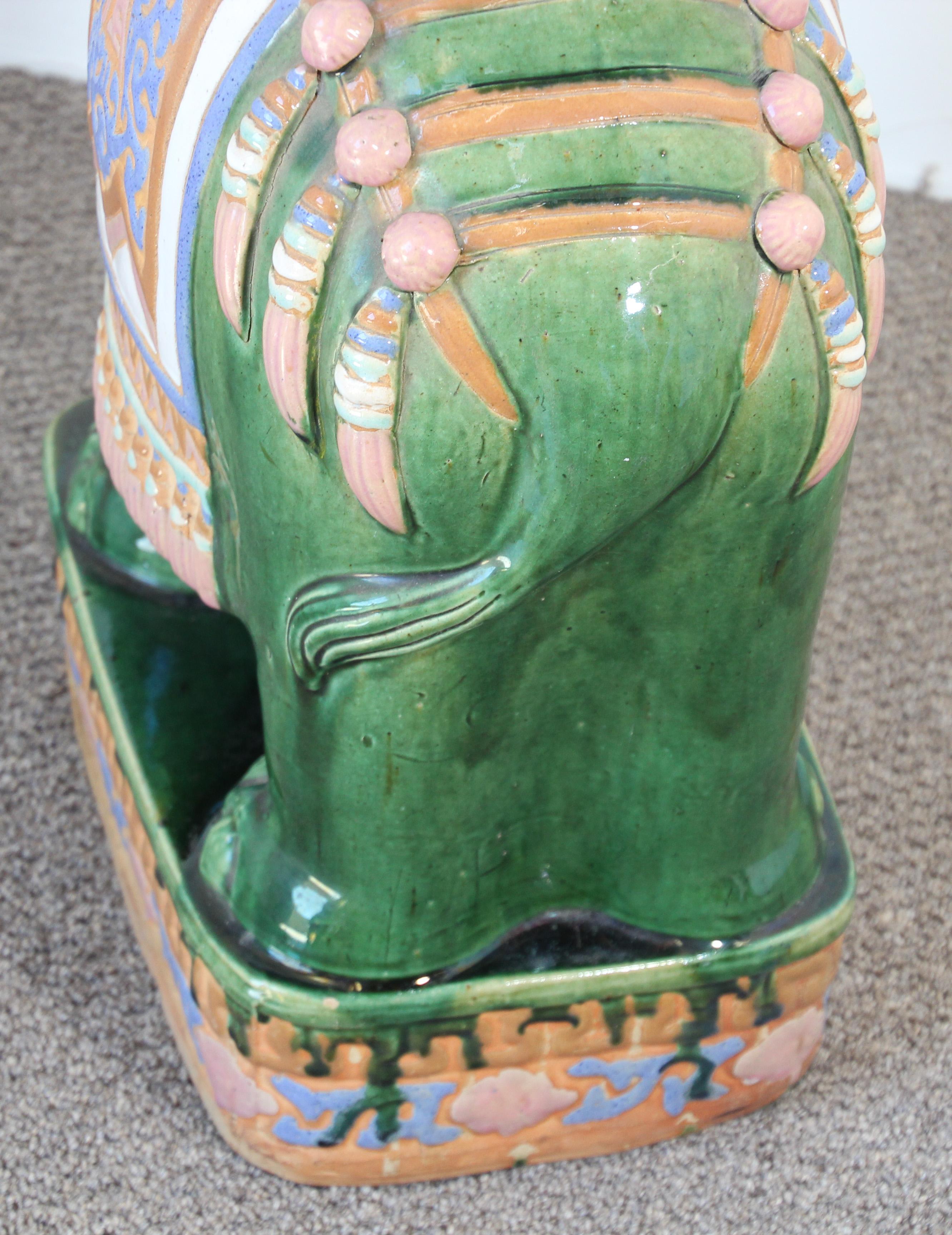 Large Hollywood Regency Ceramic Elephant Garden Stool 8