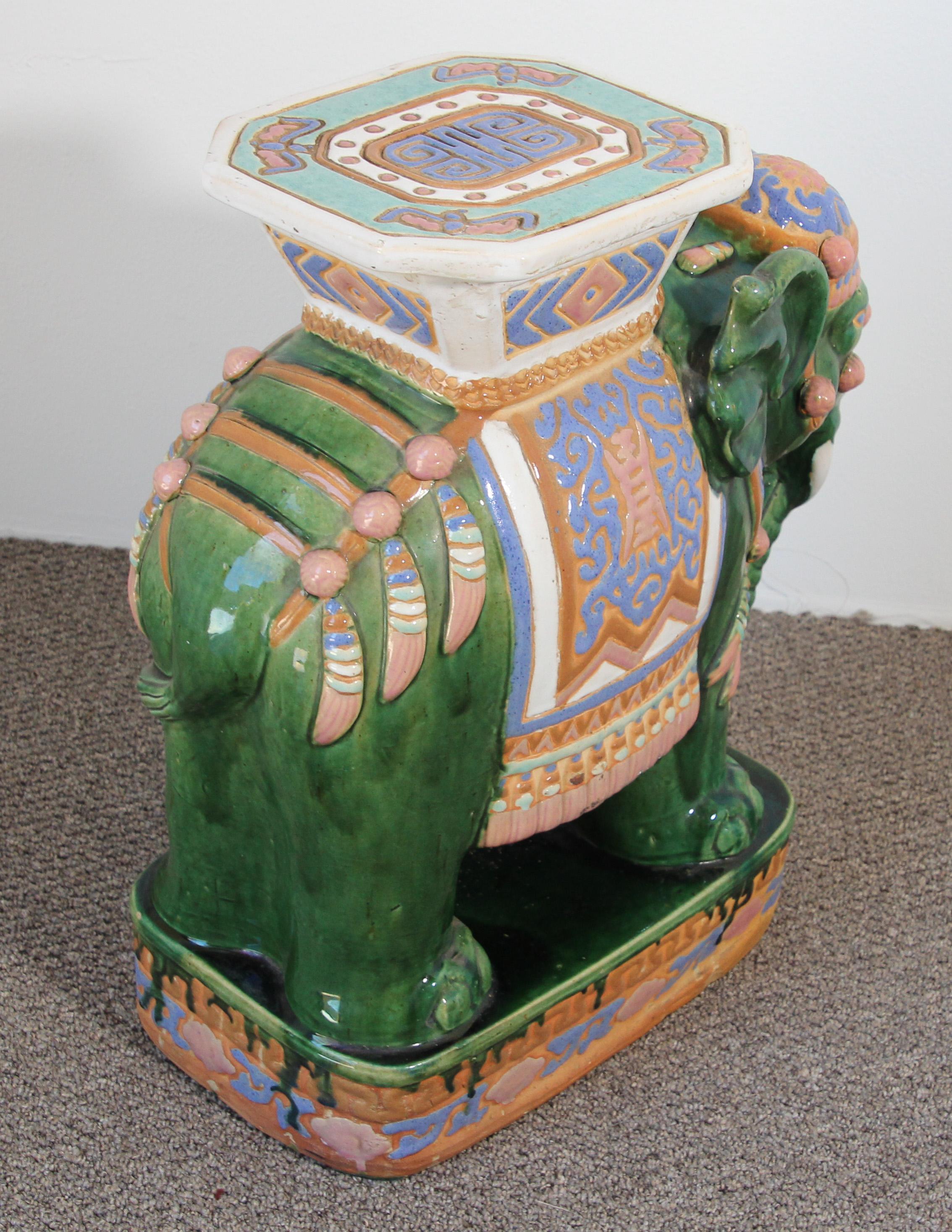 Large Hollywood Regency Ceramic Elephant Garden Stool 9