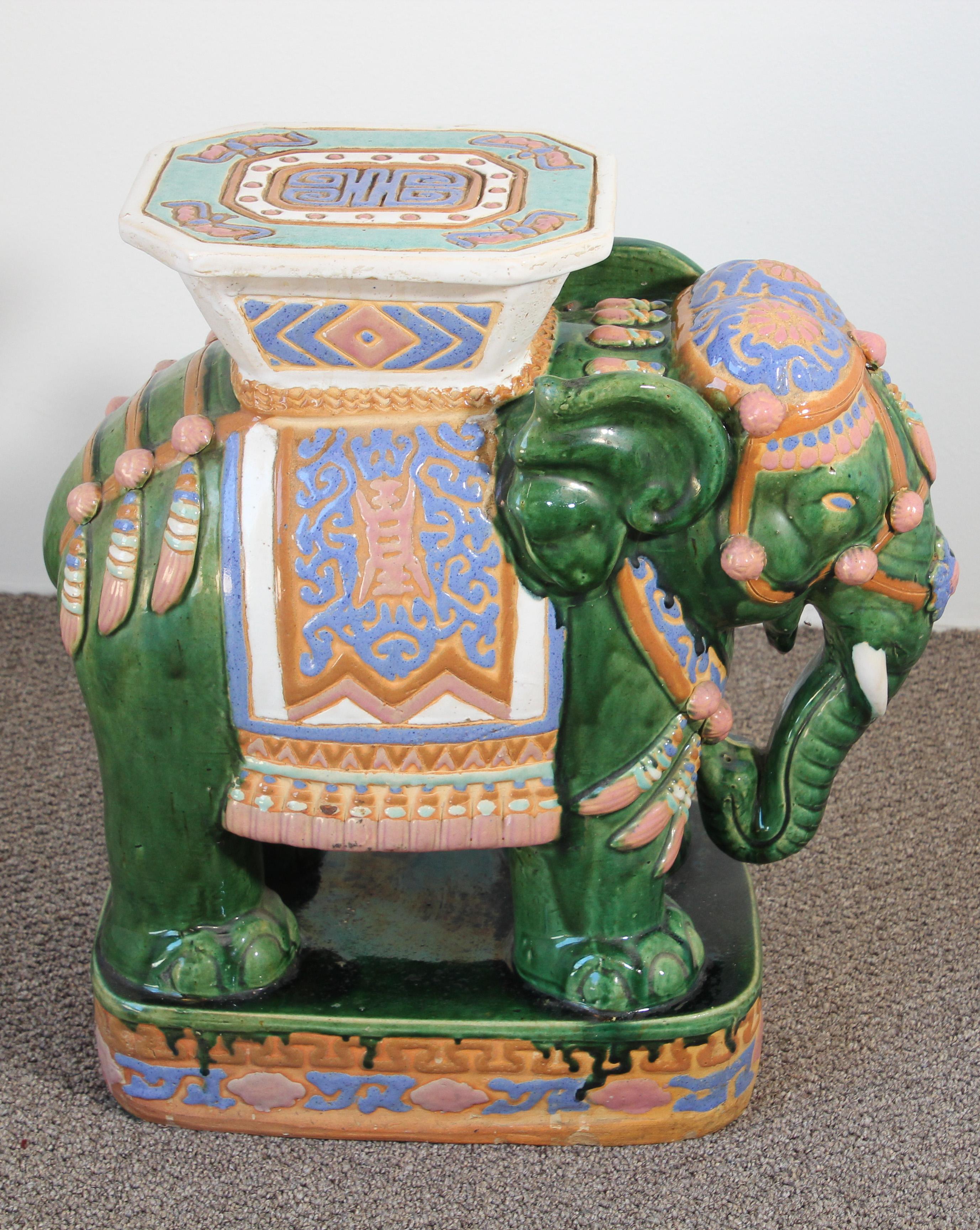 Large Hollywood Regency Ceramic Elephant Garden Stool 10