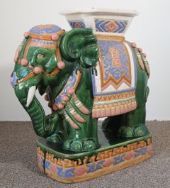 Large Hollywood Regency Ceramic Elephant Garden Stool