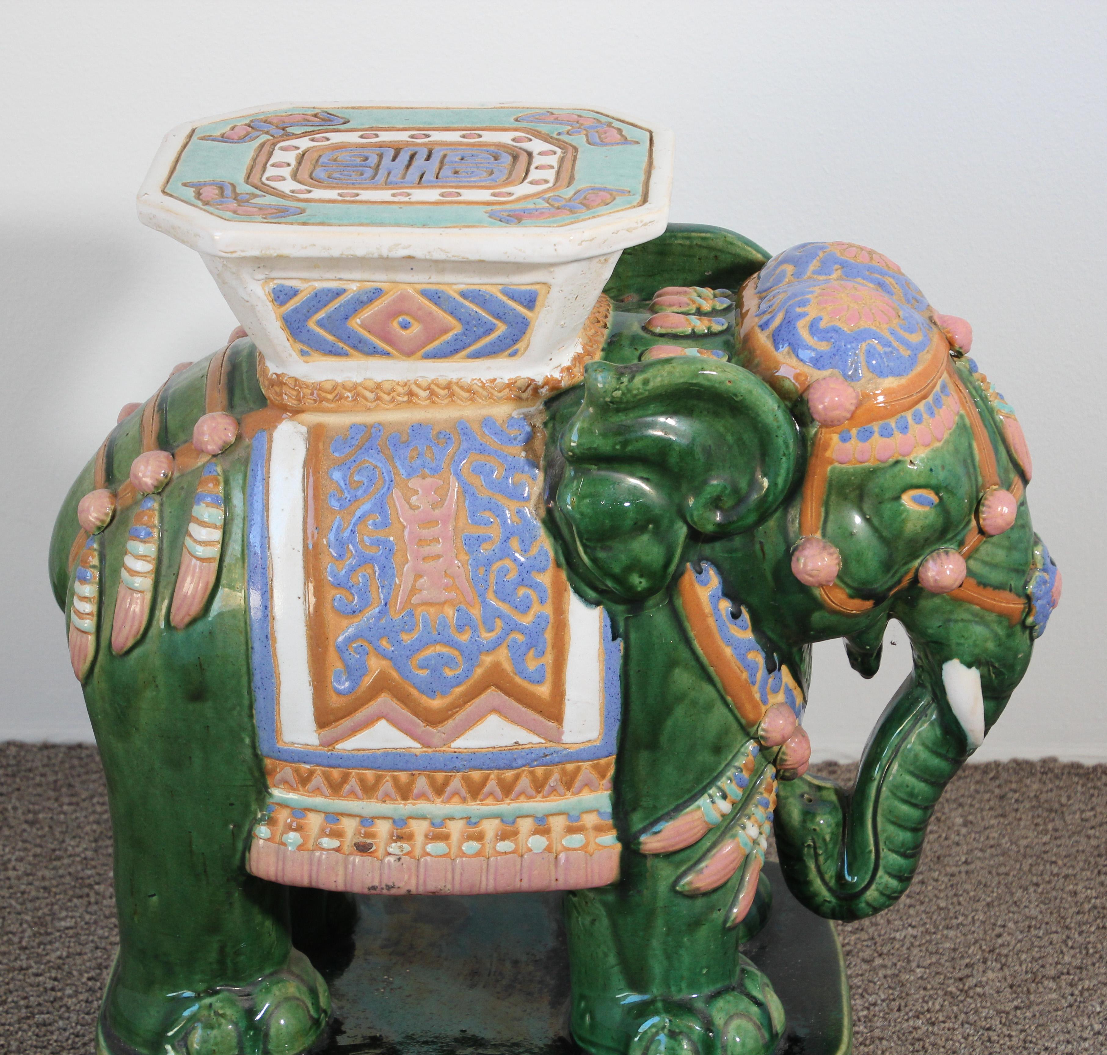 Large Hollywood Regency Ceramic Elephant Garden Stool 12