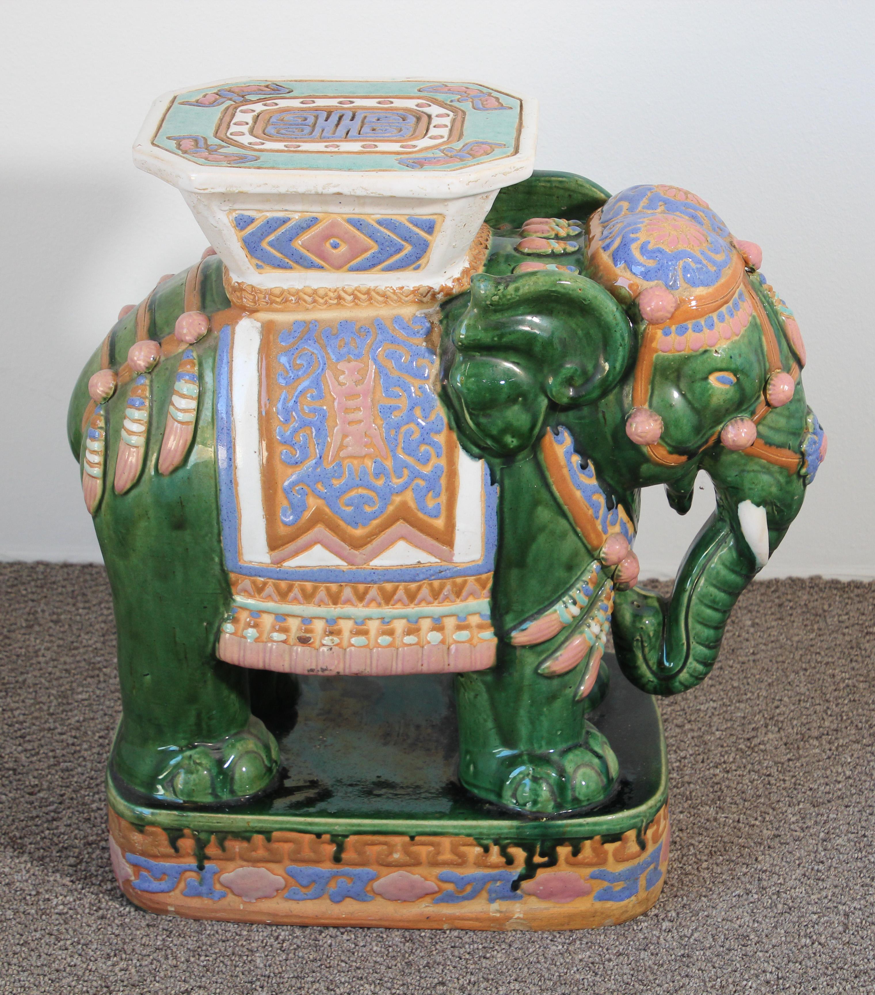 Chinese Export Large Hollywood Regency Ceramic Elephant Garden Stool