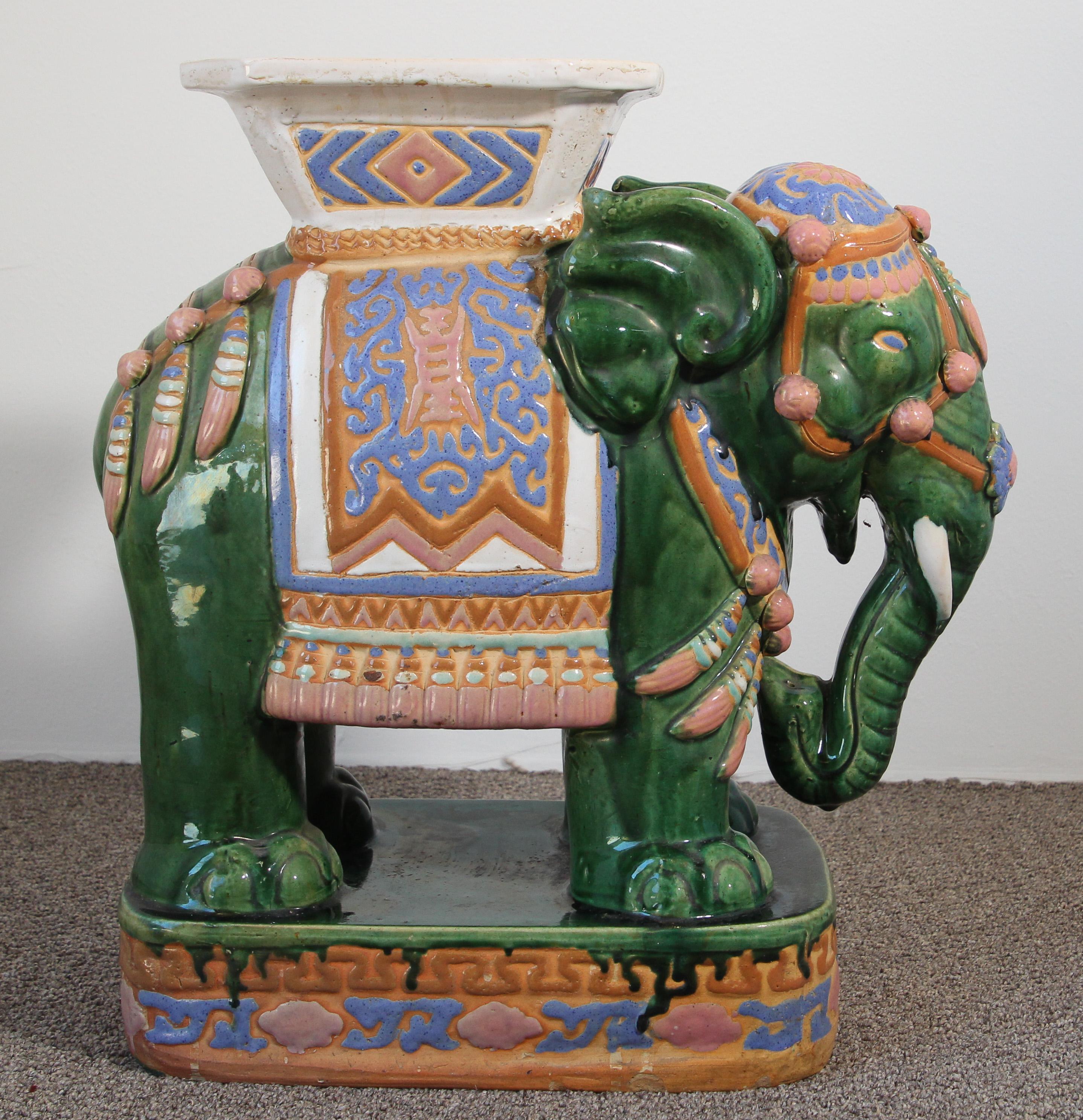 Chinese Large Hollywood Regency Ceramic Elephant Garden Stool