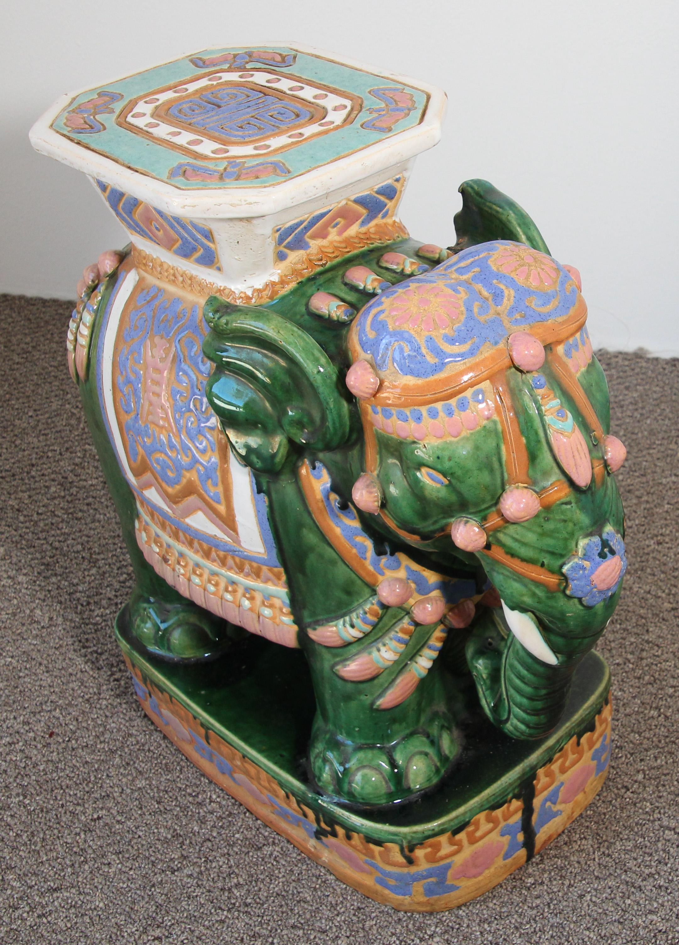 Large Hollywood Regency Ceramic Elephant Garden Stool In Good Condition In North Hollywood, CA