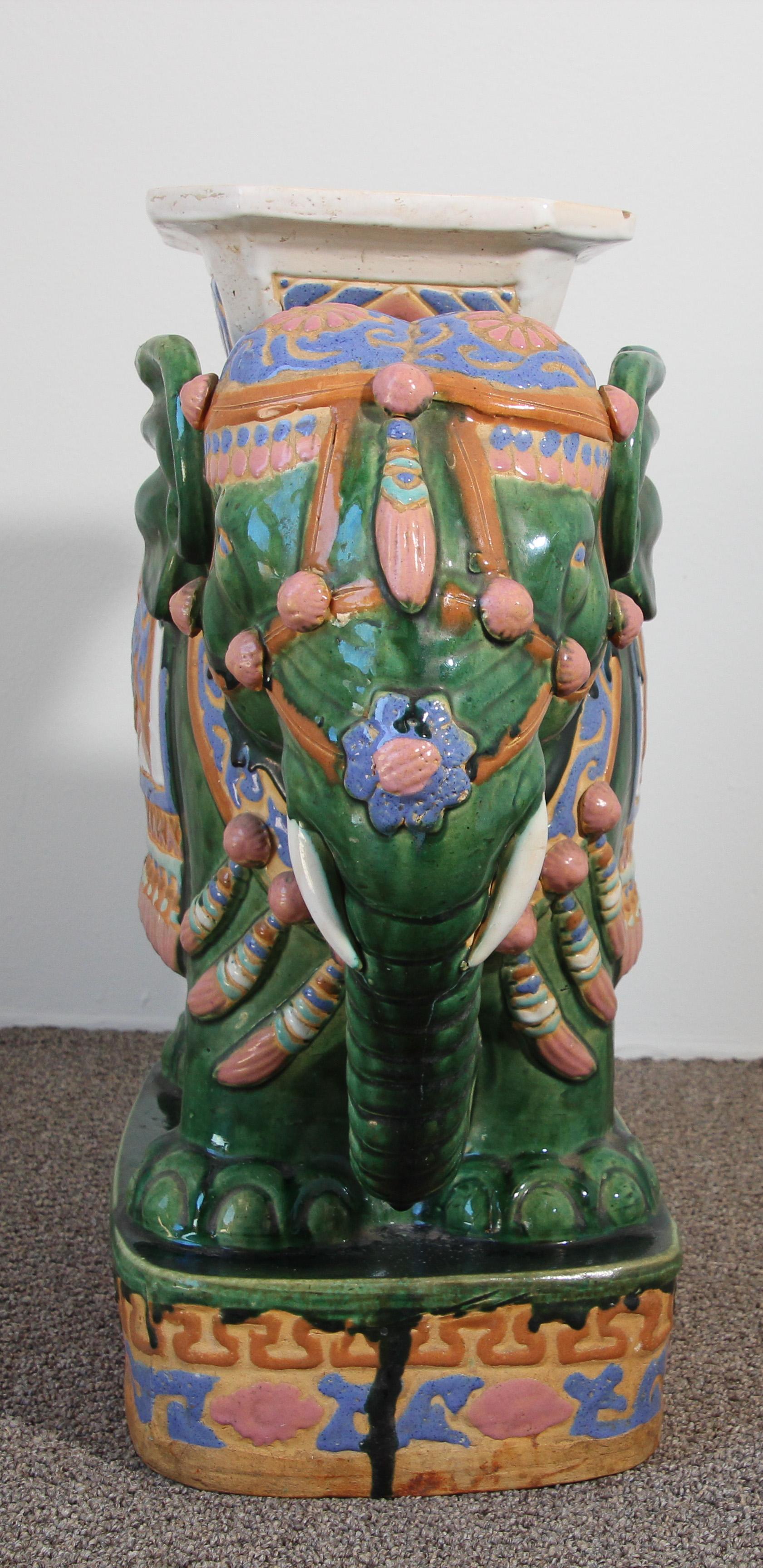 Large Hollywood Regency Ceramic Elephant Garden Stool 1