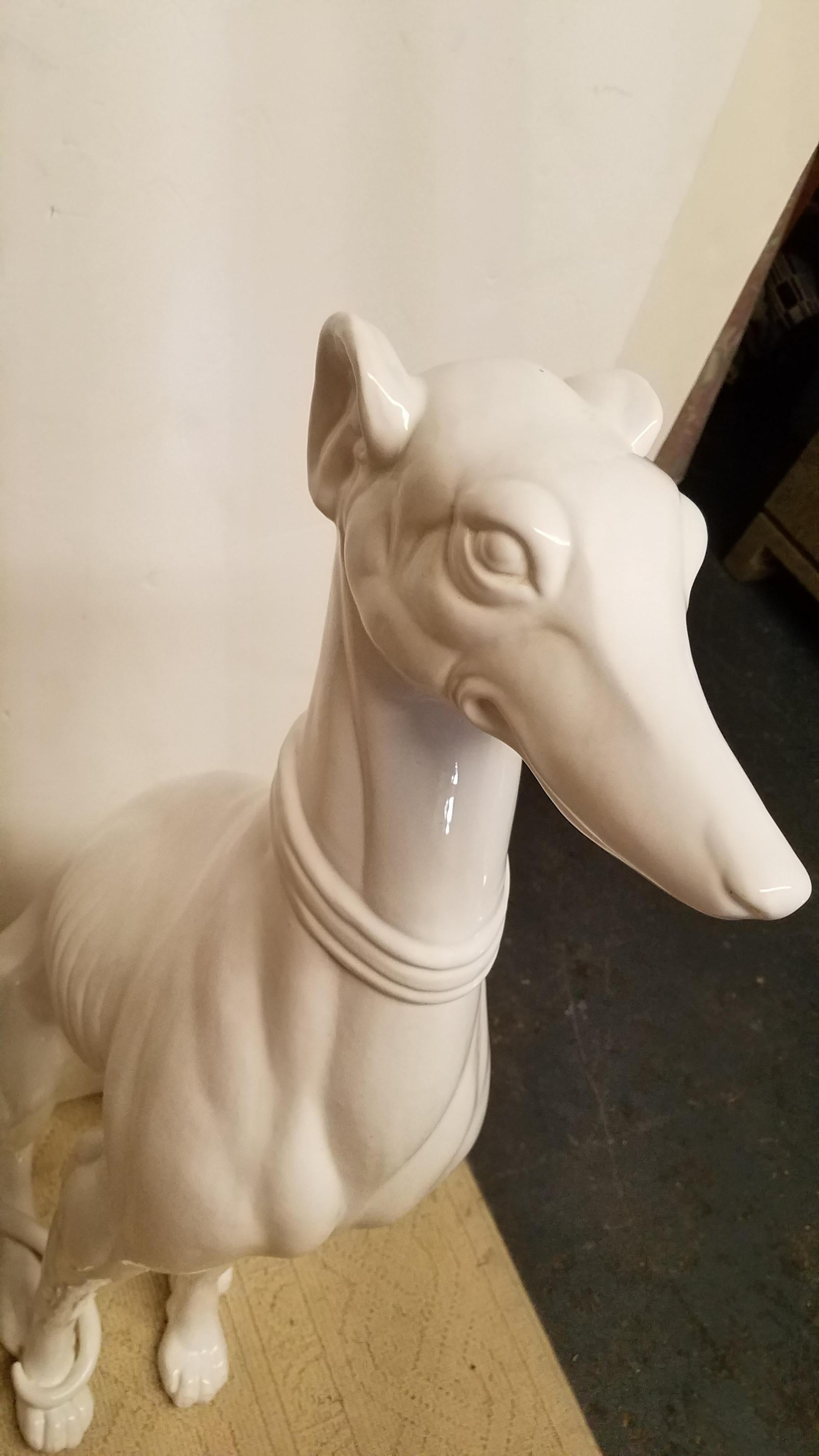 Mid-Century Modern Large Hollywood Regency Ceramic Greyhound Statue