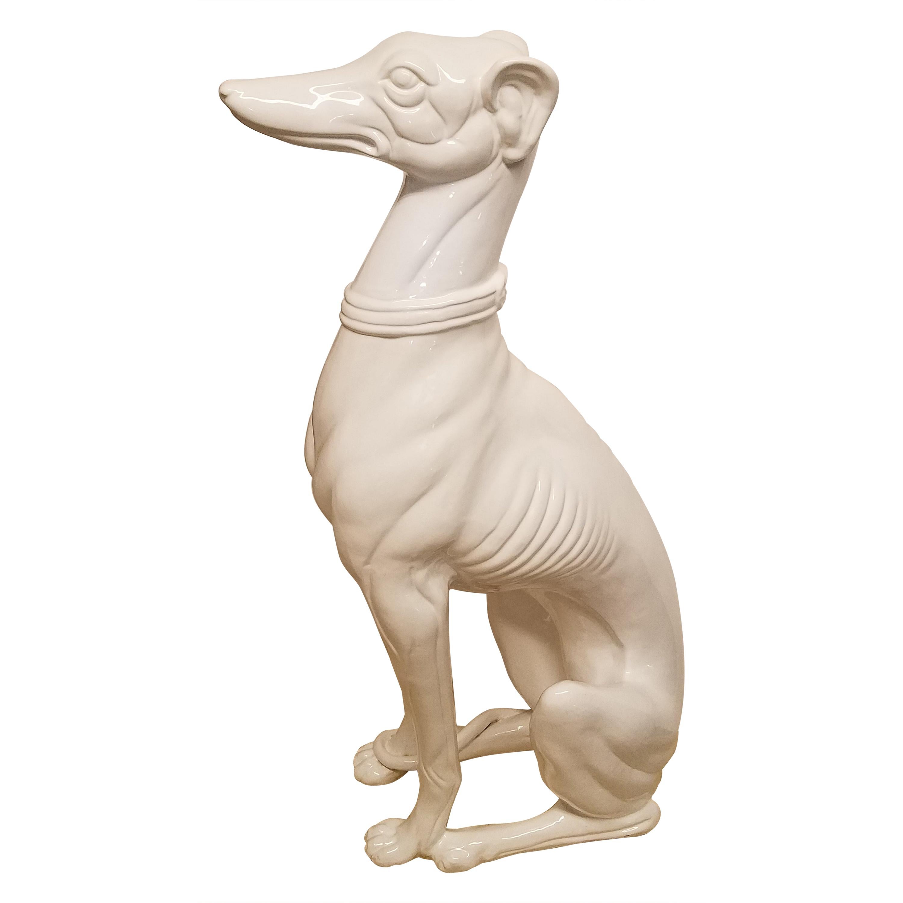 Large Hollywood Regency Ceramic Greyhound Statue