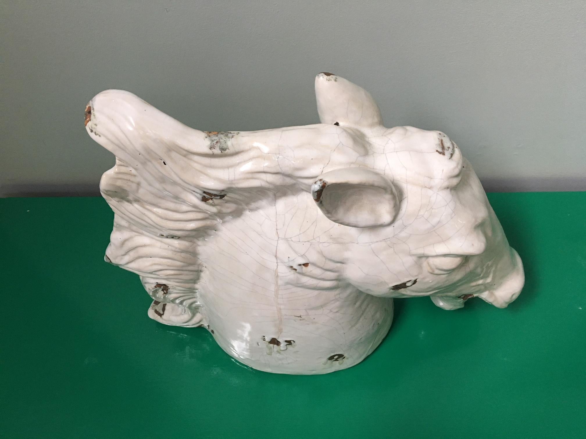 XXIe siècle et contemporain Grande sculpture de tête de cheval en céramique Hollywood Regency