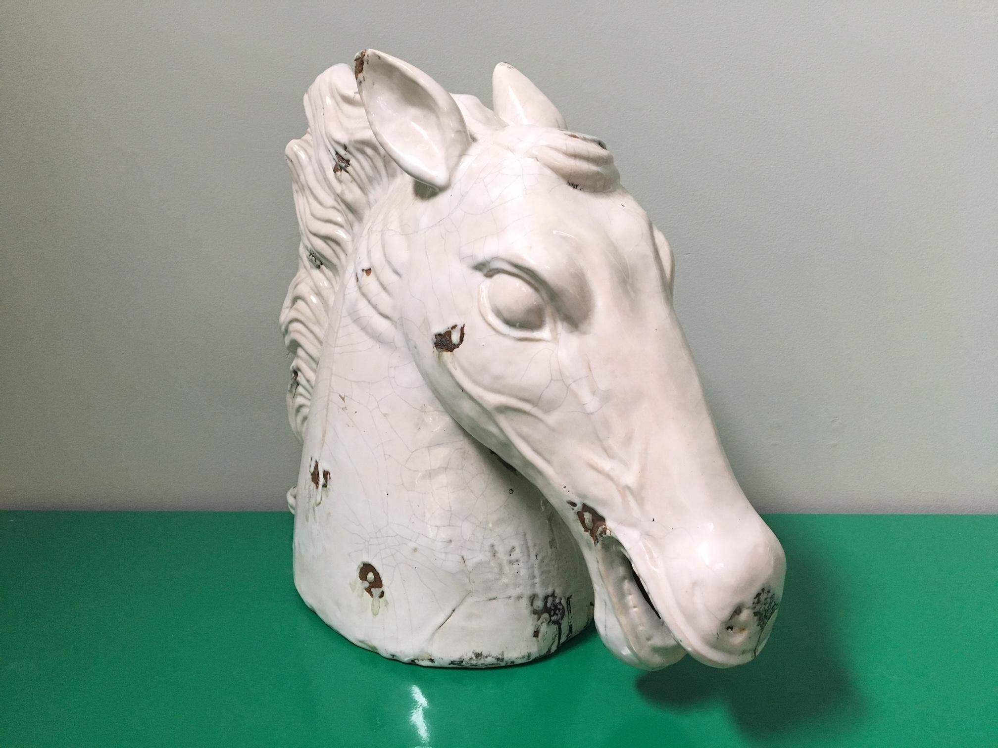 Large Hollywood Regency Ceramic Horse Head Sculpture 1