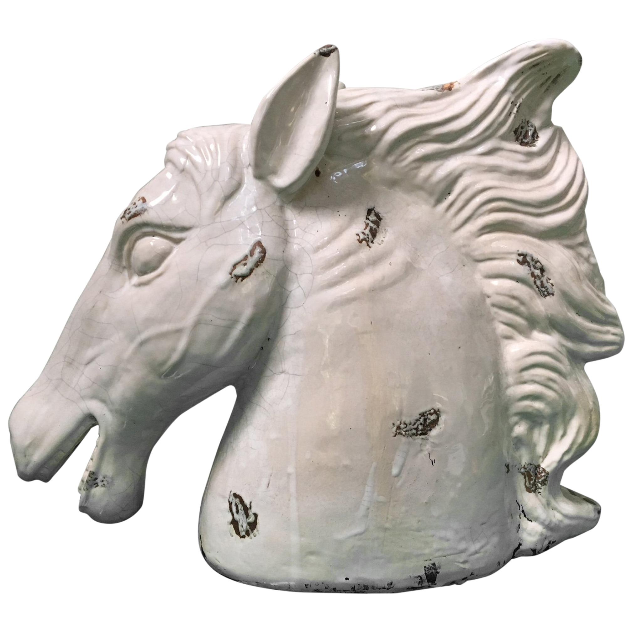 Large Hollywood Regency Ceramic Horse Head Sculpture