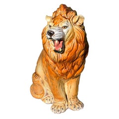 Vintage Large Hollywood Regency Ceramic Lion Animal Sculpture, Midcentury, Italy