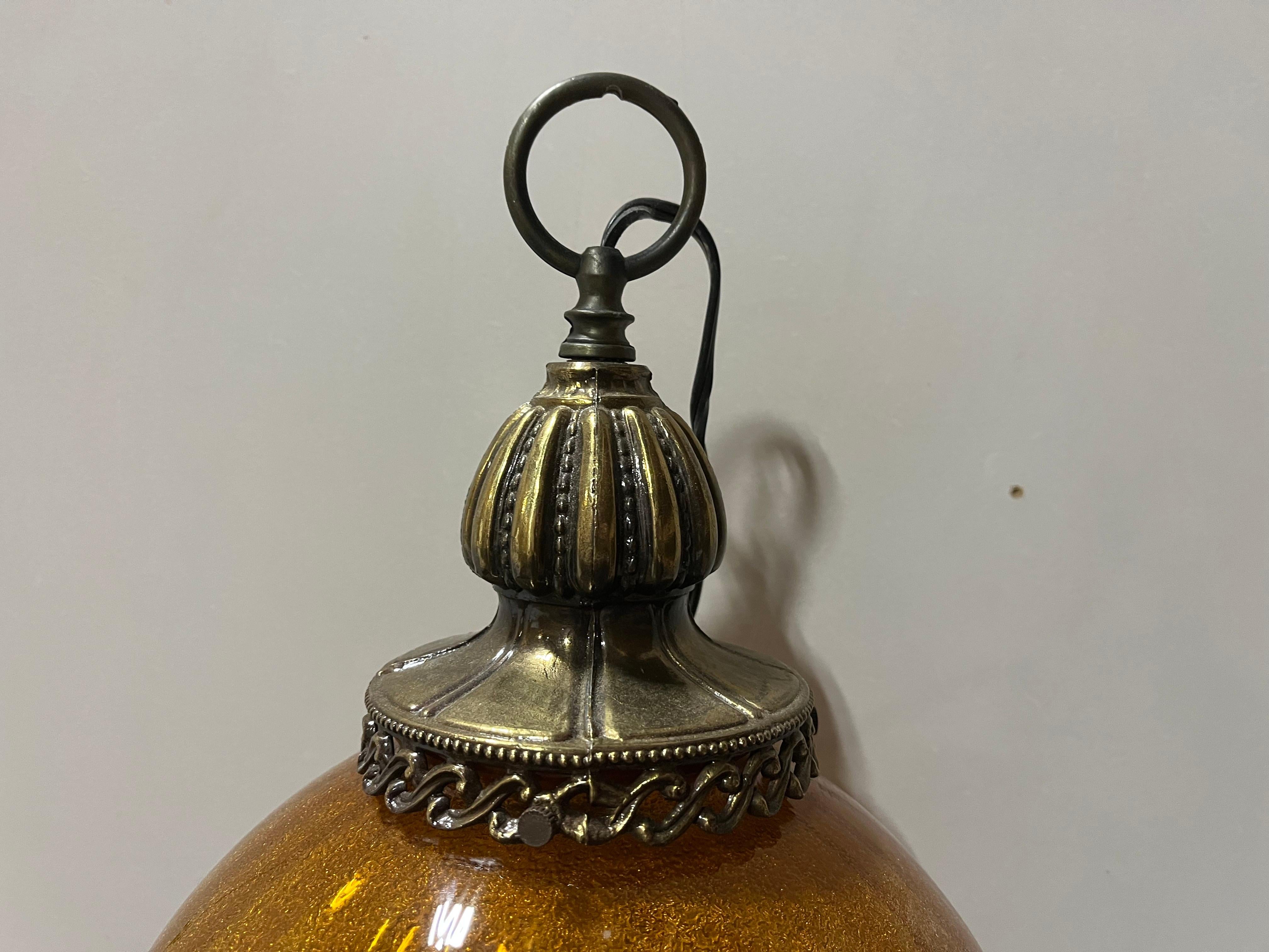 American Large Hollywood Regency Circle Amber Swag Lamp For Sale