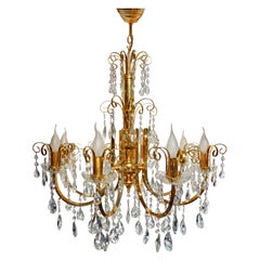 Large Hollywood Regency Crystal Cascade Waterfall Gilt Brass 8-Light Chandelier