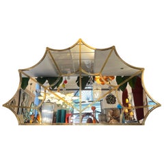 Large Hollywood Regency Fan-Shaped Brass Mirror Italy 1970s