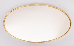 Large Hollywood Regency Faux Bamboo Gold Ormolu Oval Vanity Mirror Tray